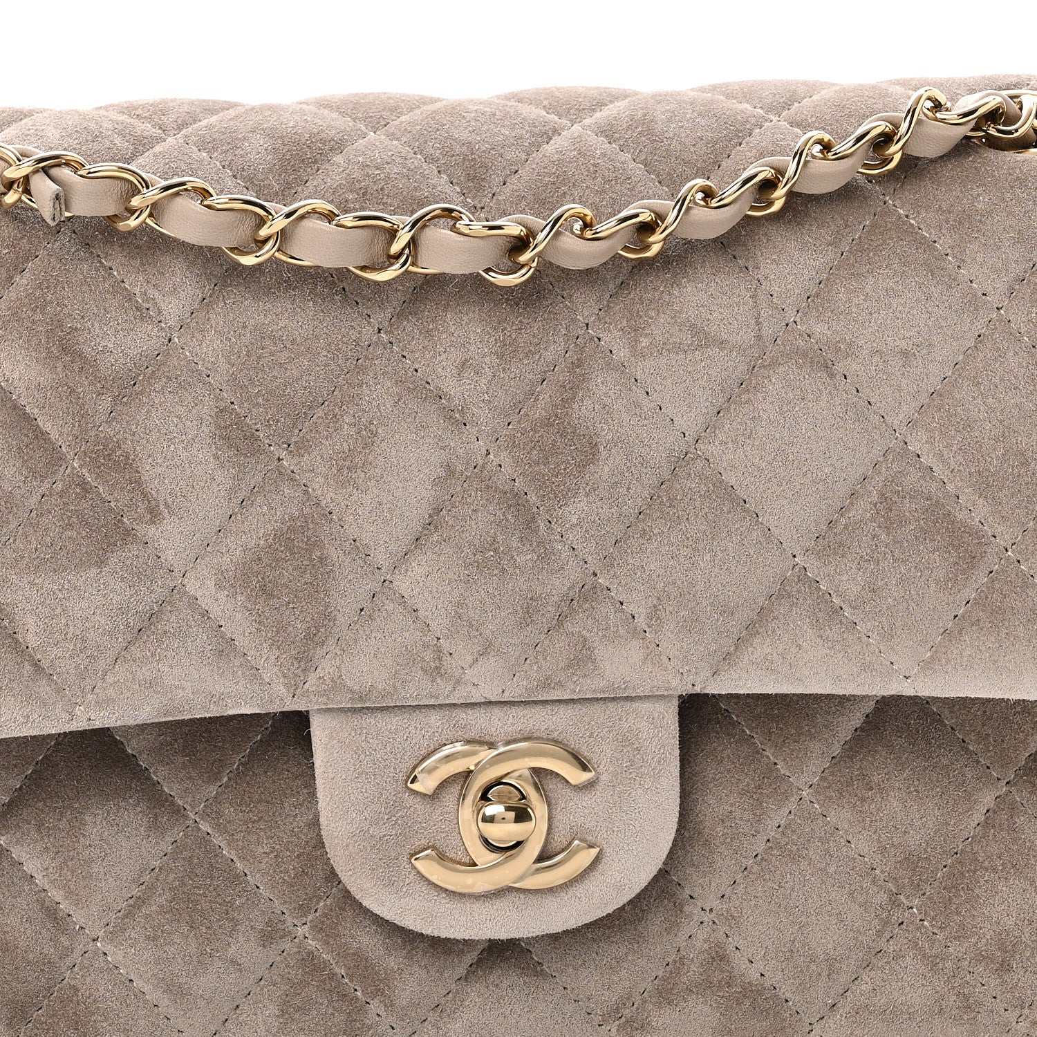 Suede Quilted Medium Double Flap Grey