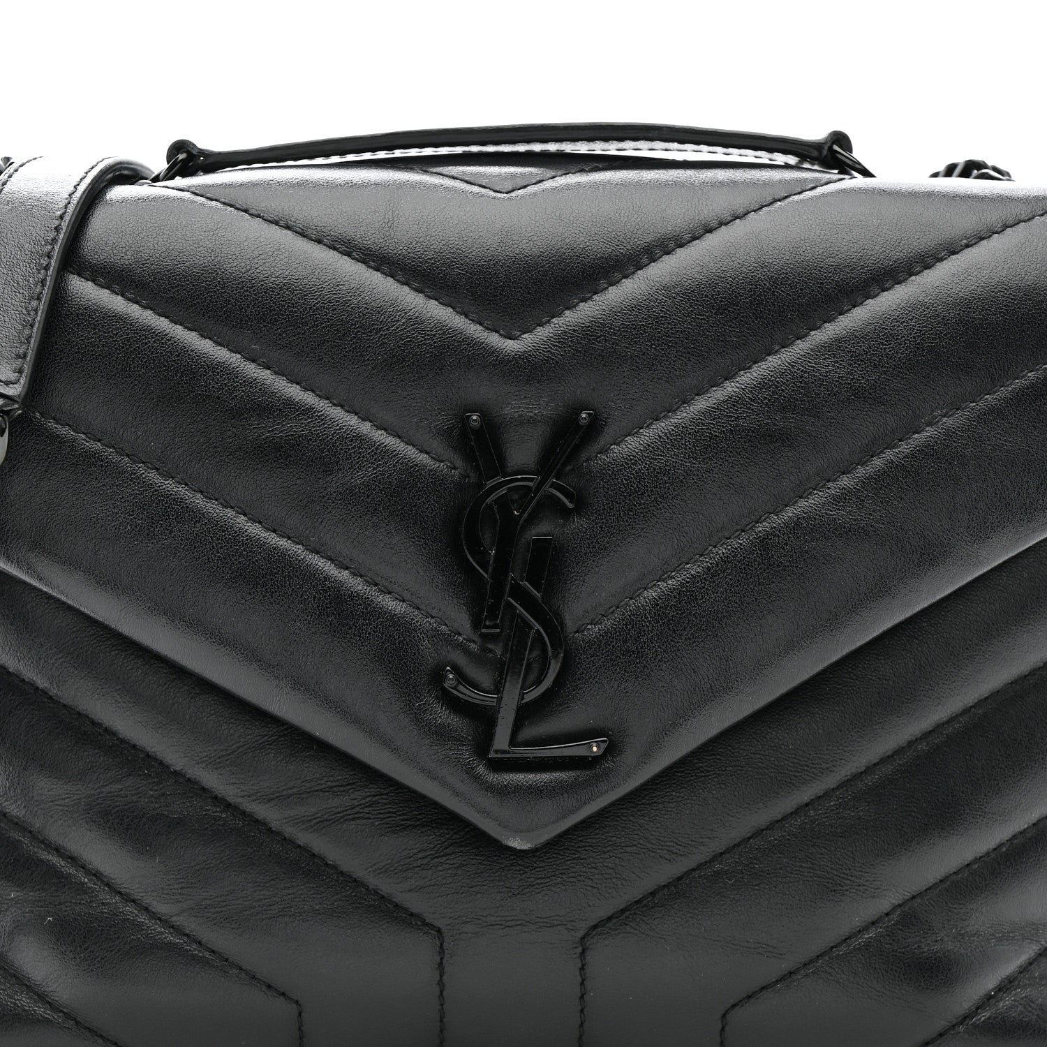 Calfskin Y Quilted Monogram Monochrome Small Loulou Chain Satchel Black