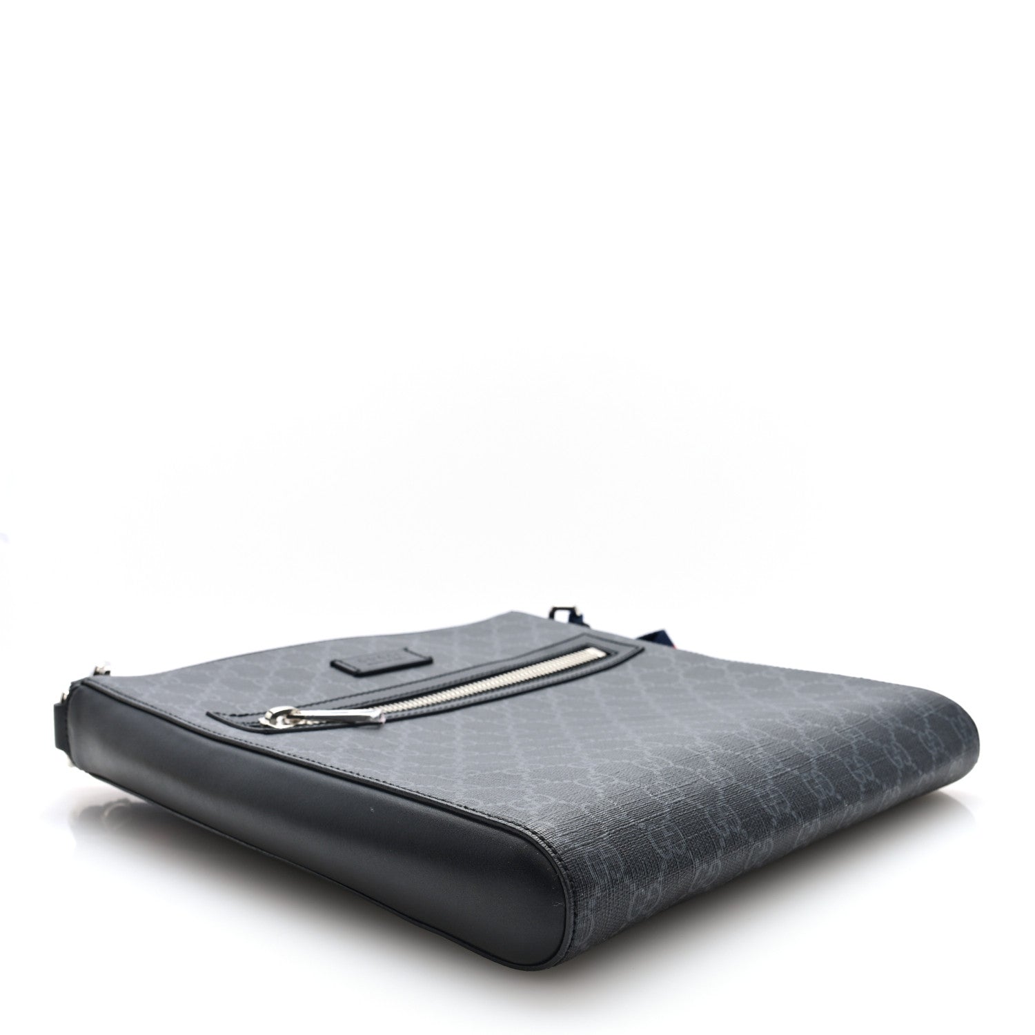 GG Supreme Monogram Appia Calfskin Web Flat Messenger Bag Black Grey