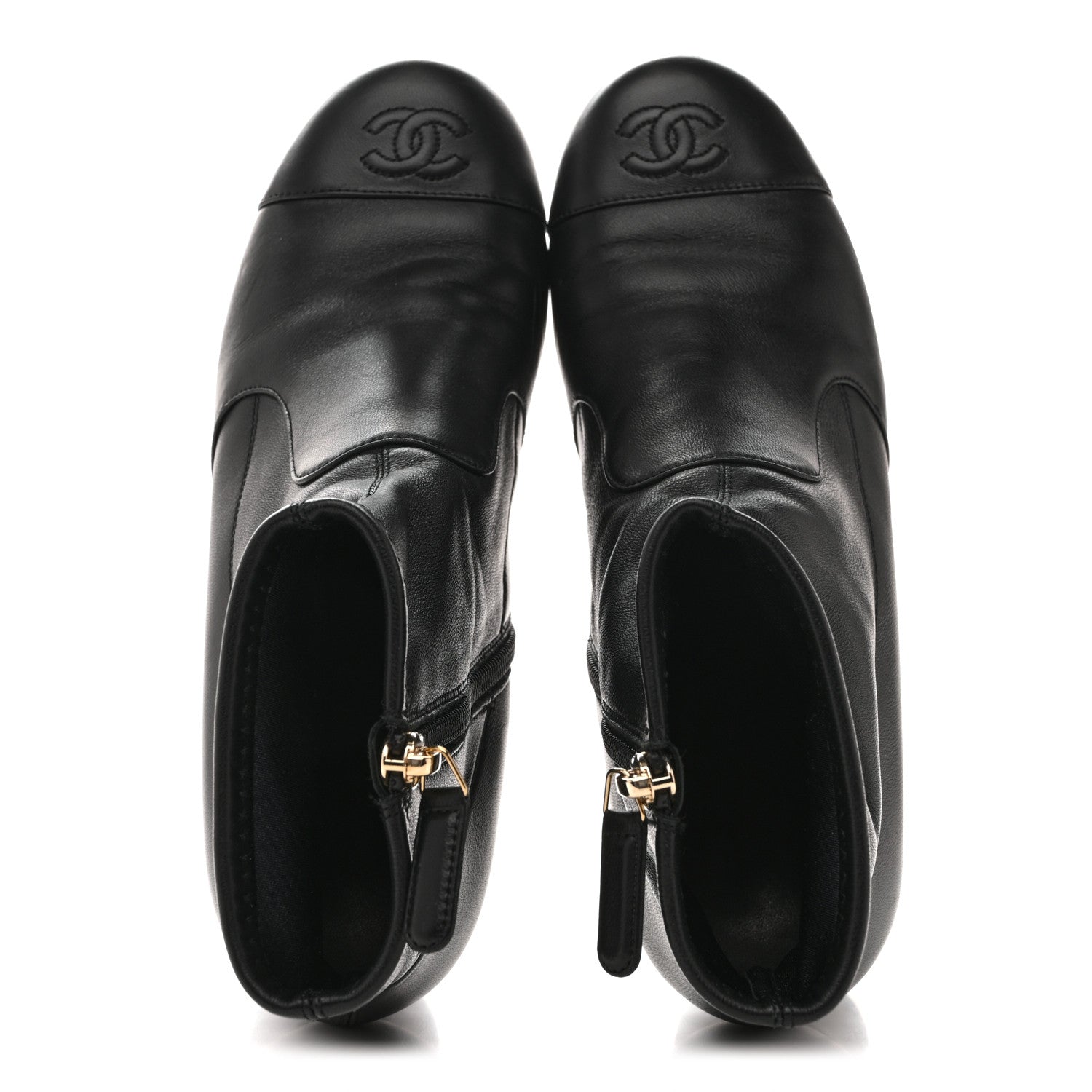 Stretch Lambskin Cap Toe CC Short Boots 38.5 Black