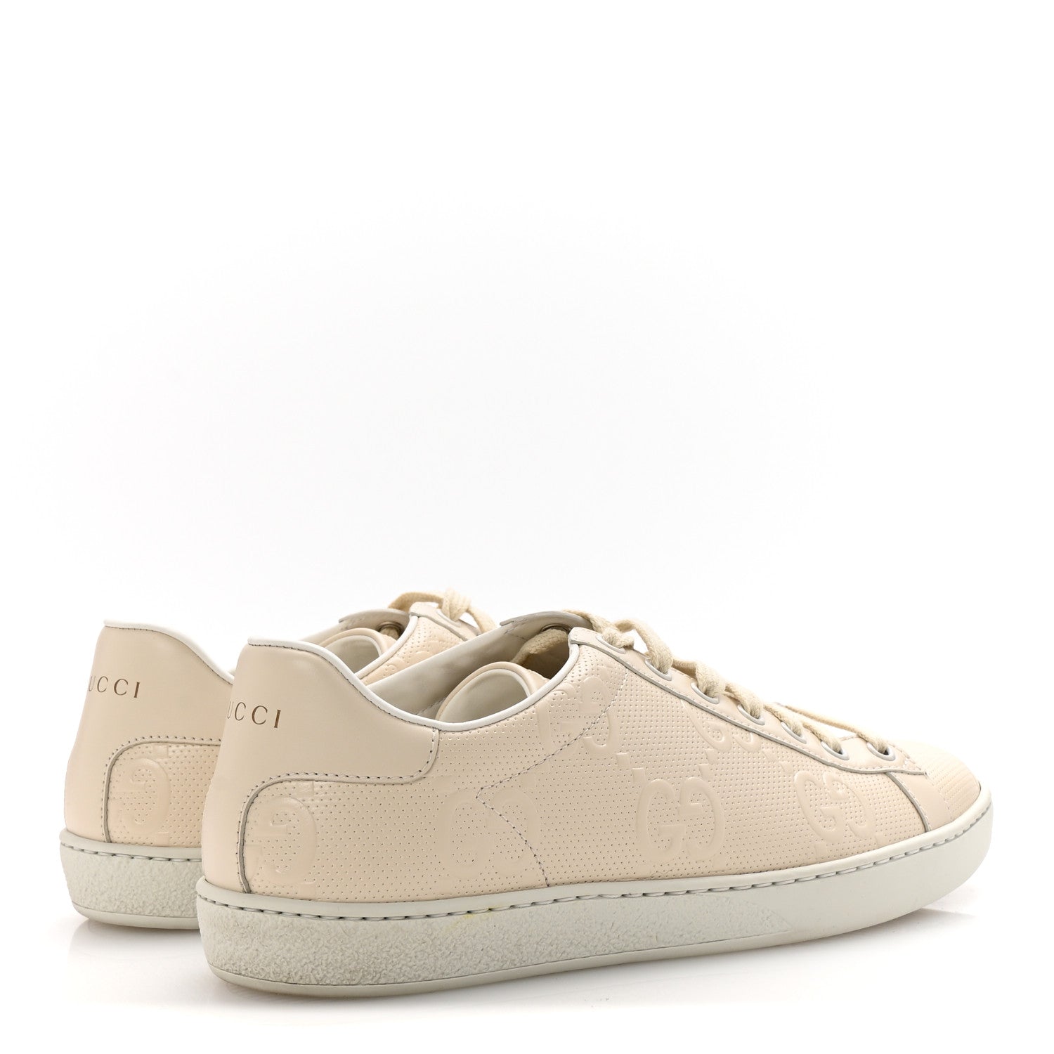 Calfskin GG Tennis Embossed Womens Ace Sneakers 39 Mystic White