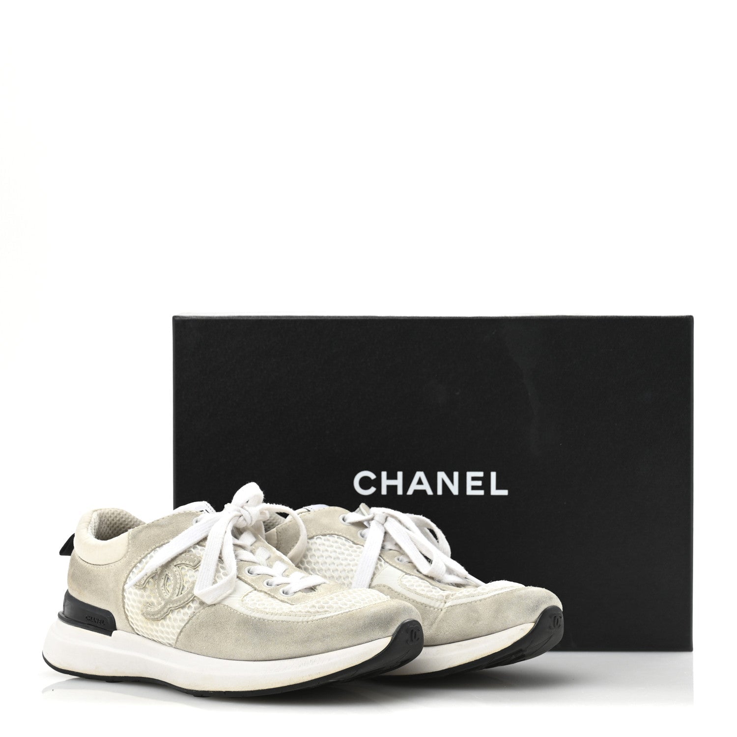 Calfskin Mesh Lycra Suede Womens Logo Sneakers 36.5 White