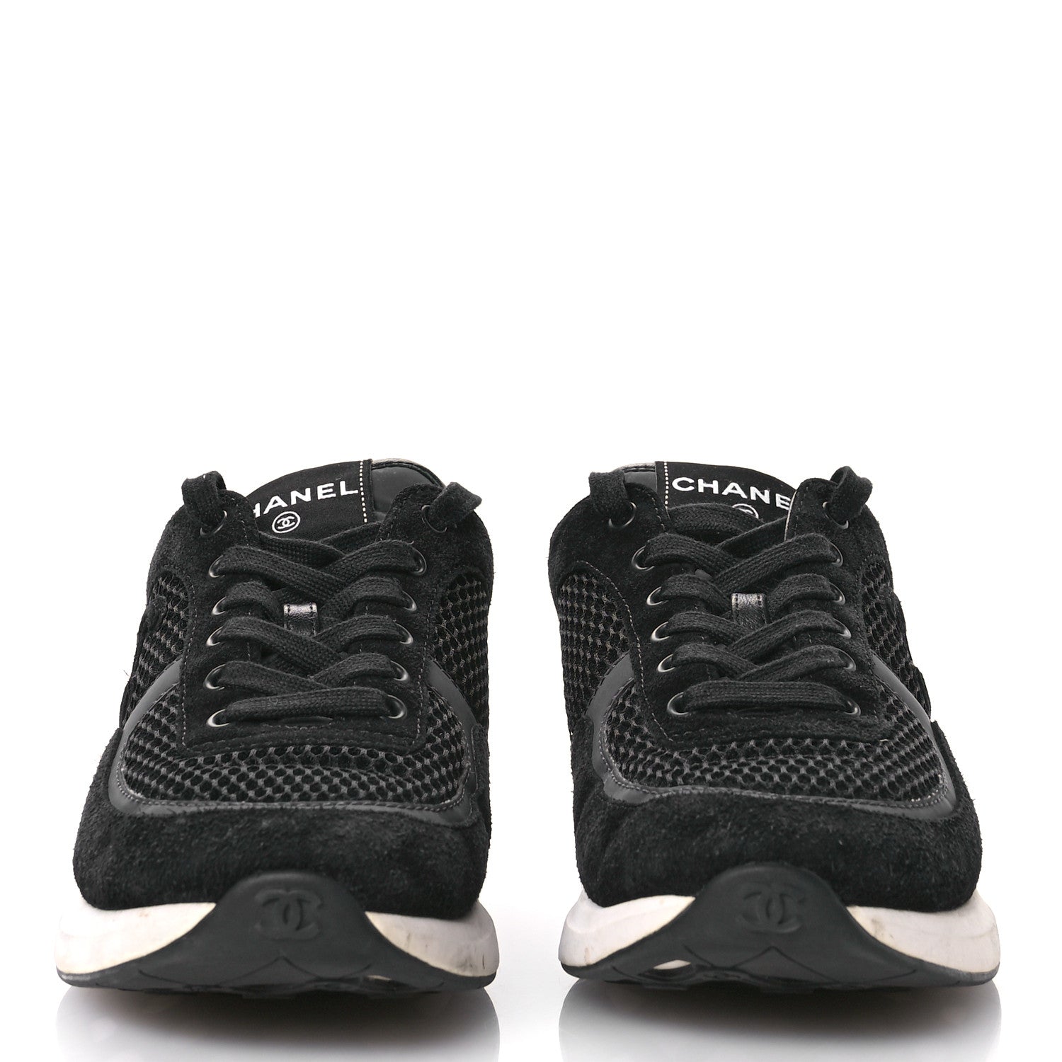 Calfskin Mesh Lycra Suede Womens Logo Sneakers 39 Black