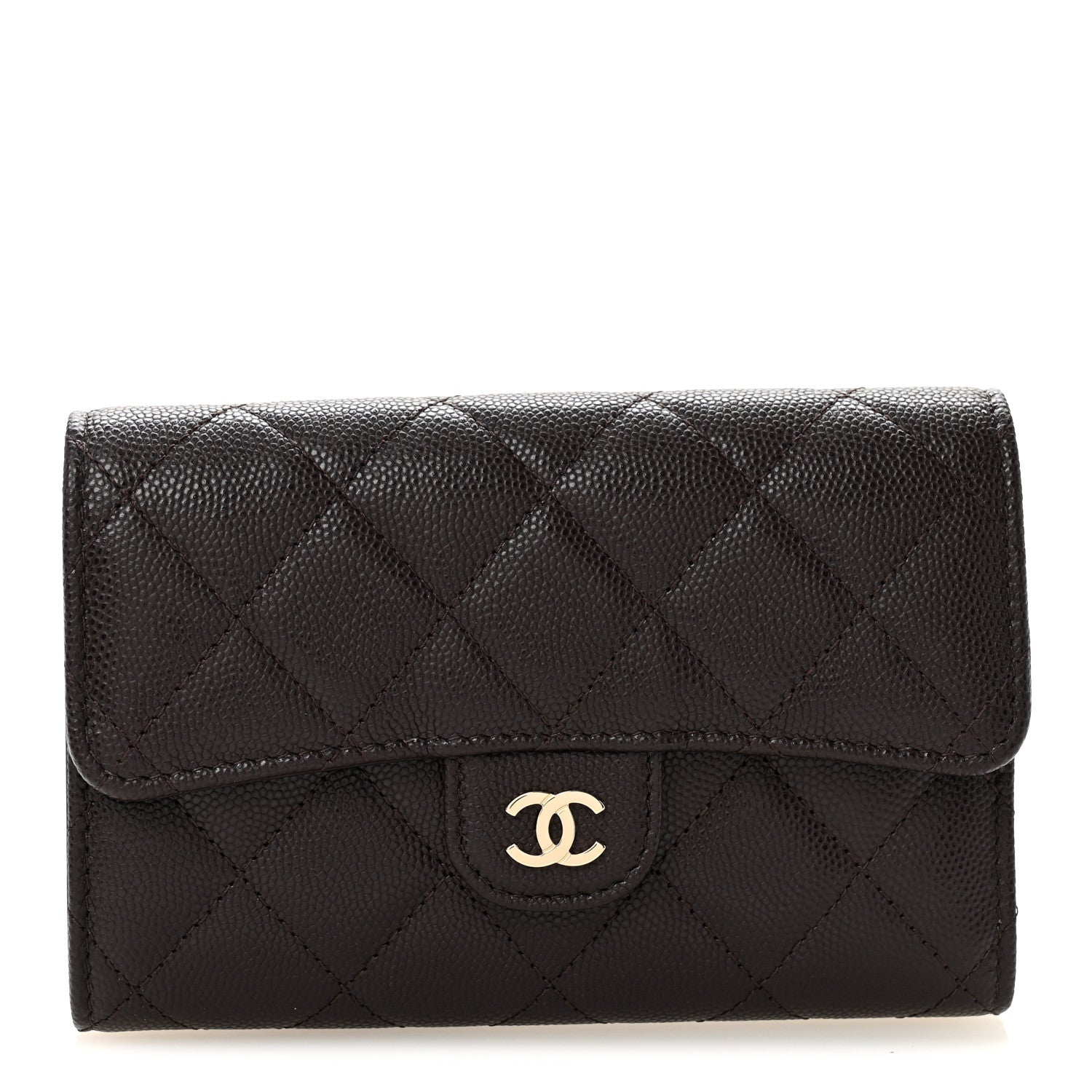 Caviar Quilted Medium Flap Wallet Dark Purple