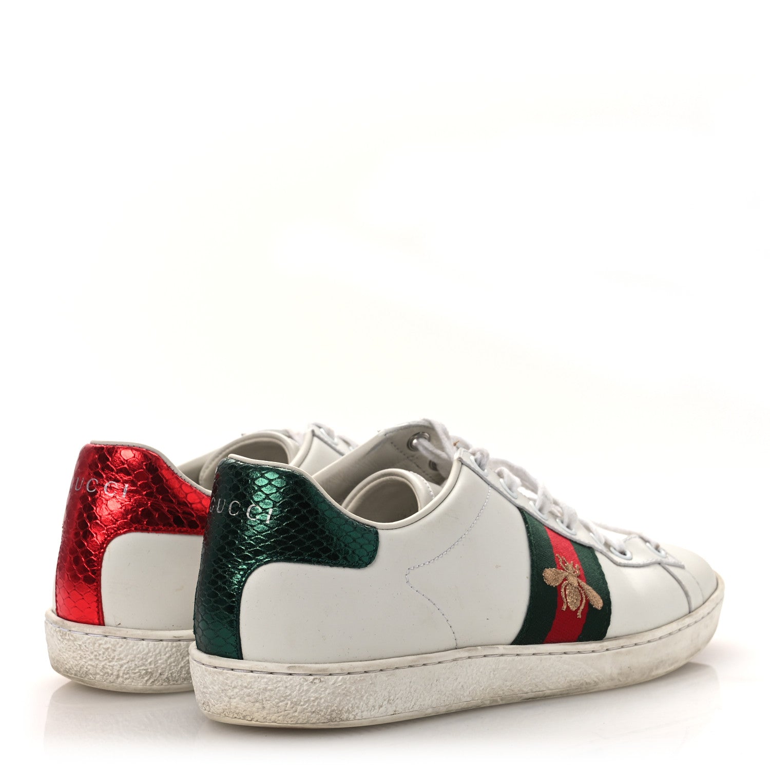 Calfskin Ayers Bee Embroidered Womens Ace Sneakers 38 White Green