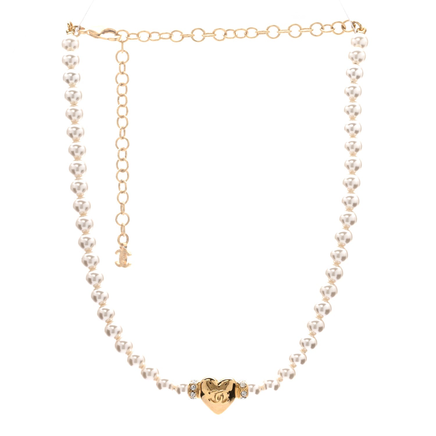 Crystal Pearl CC Heart Choker Necklace Gold