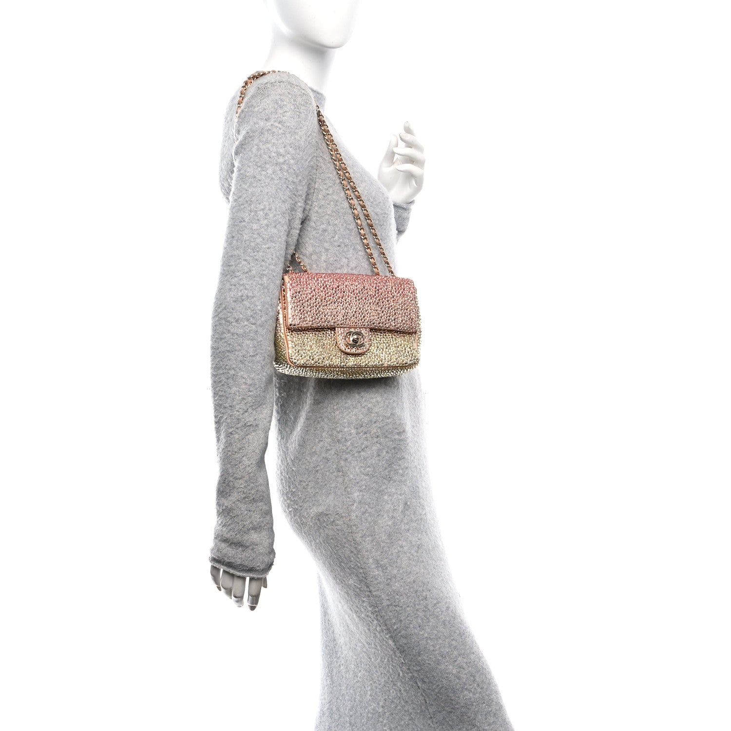 Suede Calfskin Crystal Mini Flap Pink Golden