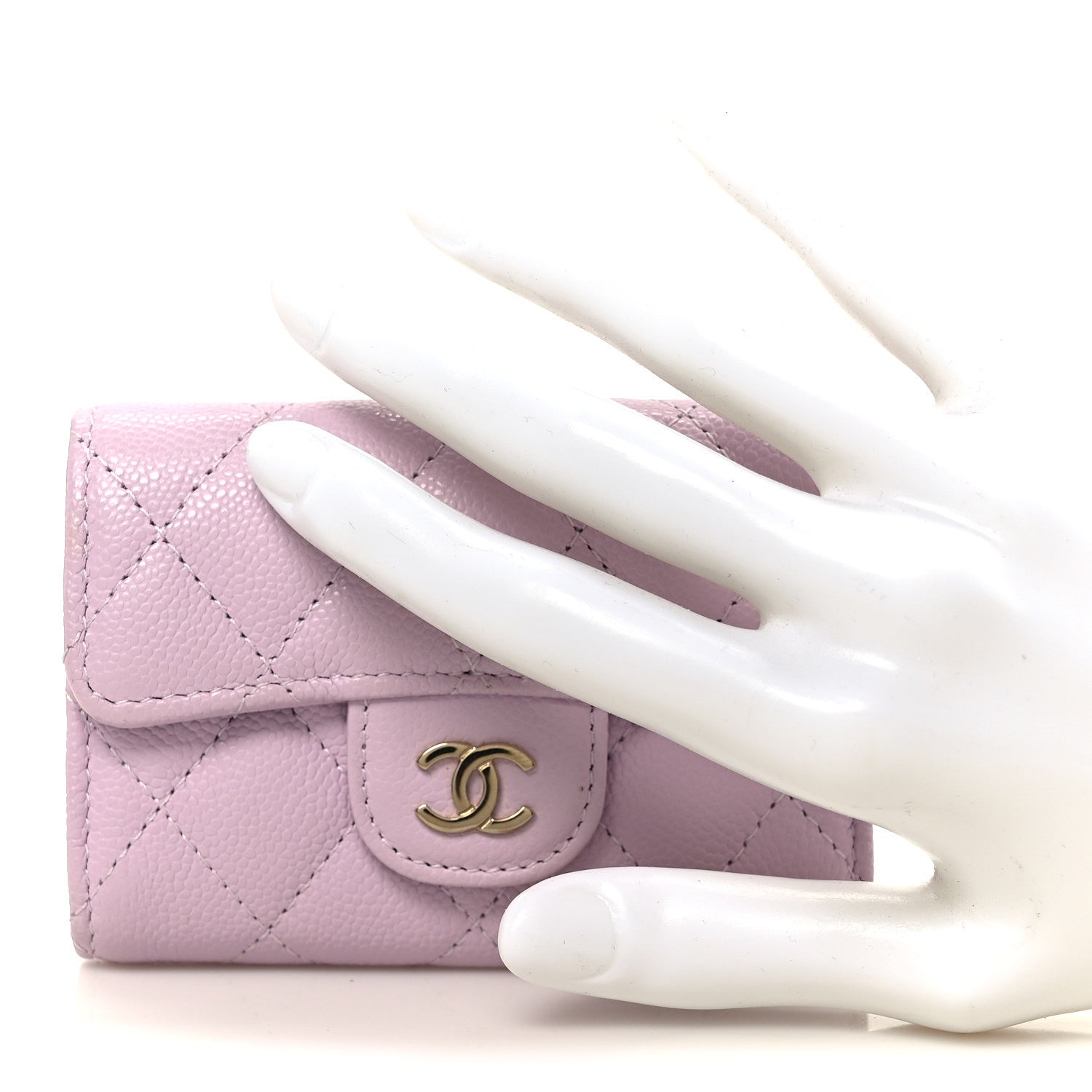 Caviar Quilted Classic 4 Key Holder Wallet Light Pink