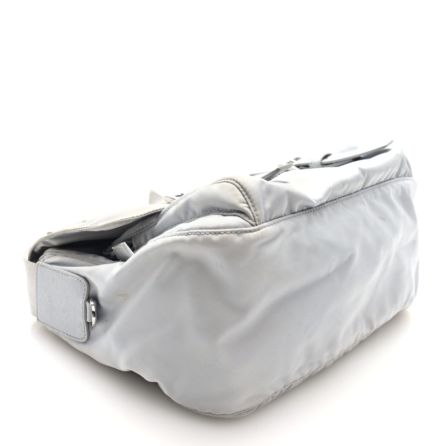 Re-Nylon Vela Saffiano Pocket Double Buckle Messenger Shoulder Bag Fiordaliso