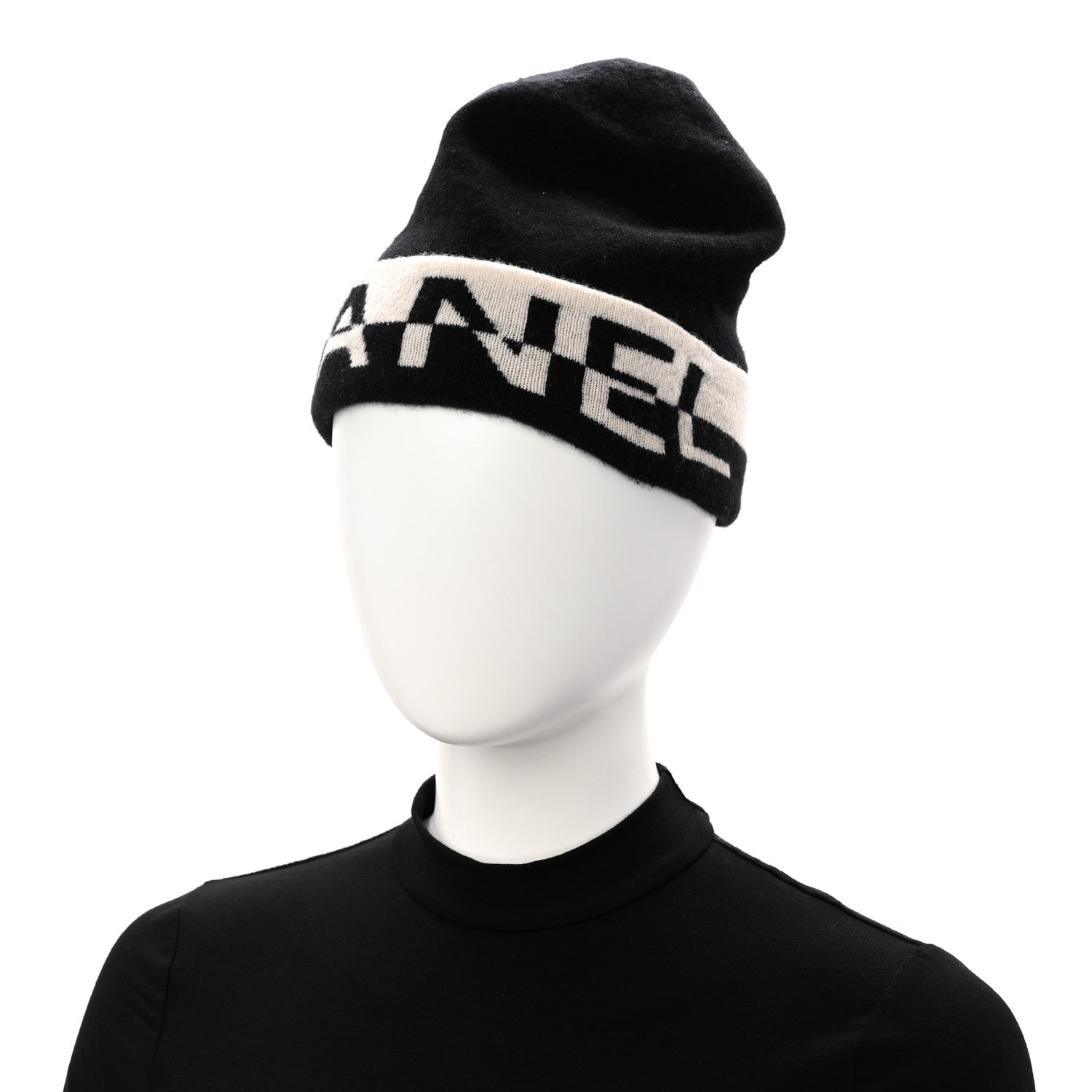Cashmere Logo Beanie Hat Black White