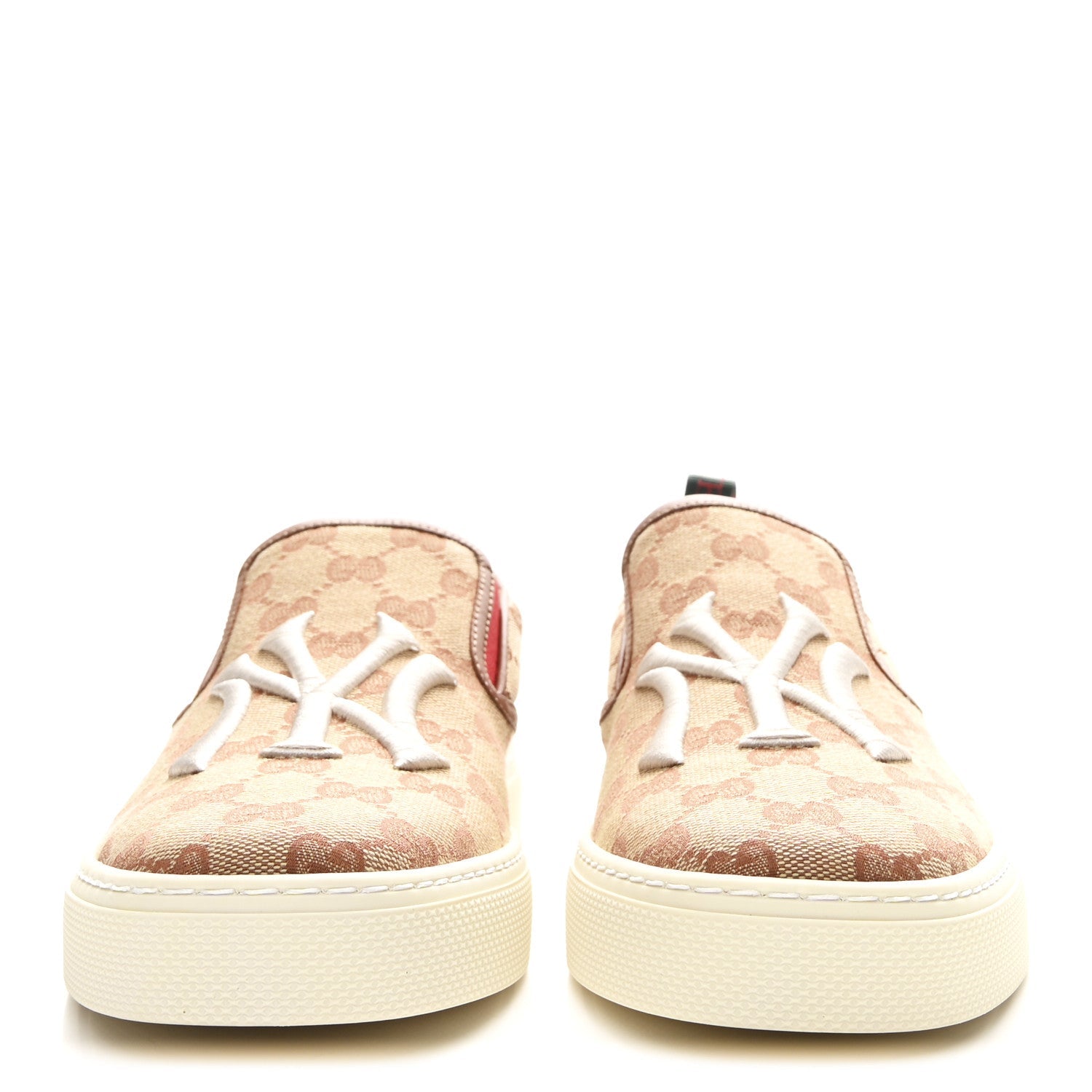 X MLB GG Monogram NY Yankees Embroidered Mens Slip On Sneakers 8 Beige Ruggine Rust