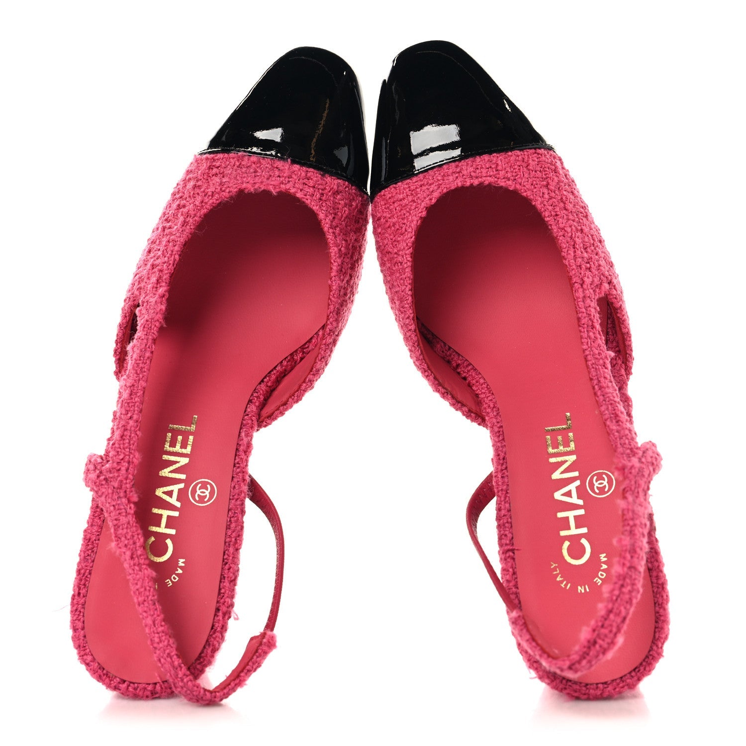 Tweed Patent Cap Toe CC Slingback Pumps 36.5 Pink Black