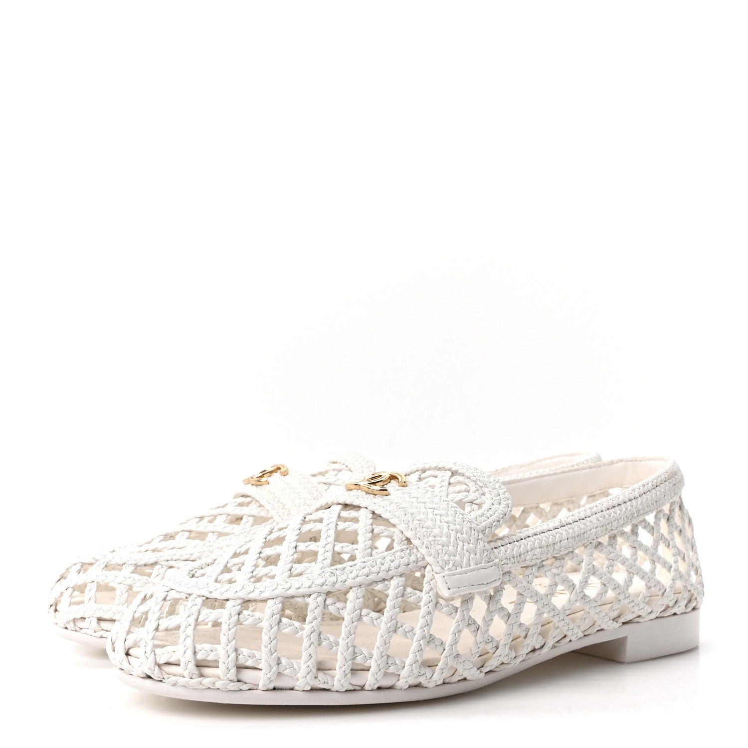 Braided Lambskin CC Mocassin Loafers 39 White