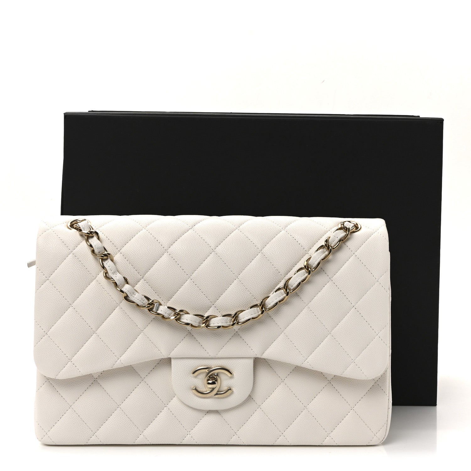 Caviar Quilted Jumbo Double Flap White