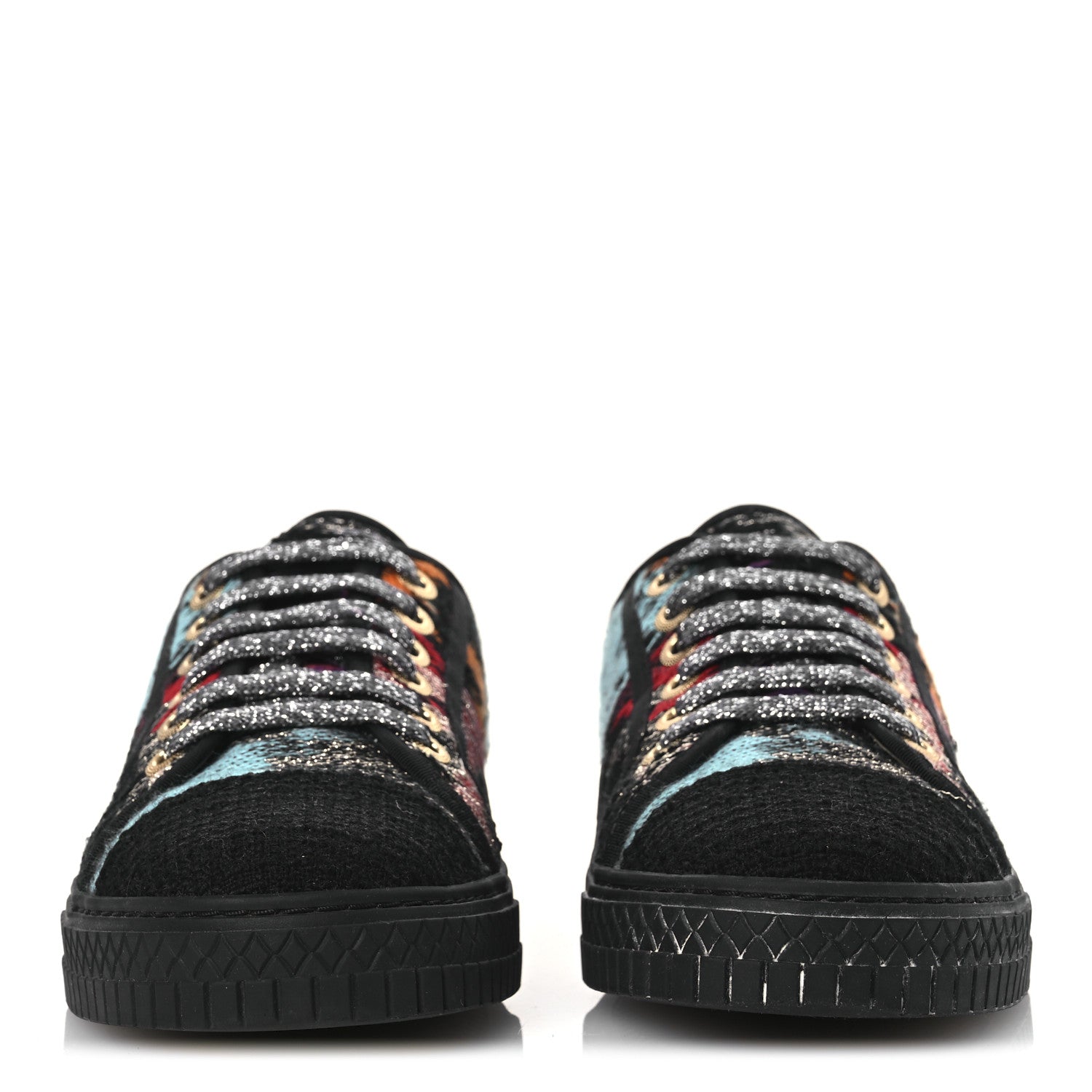 Metallic Tweed Low Top Sneakers 38 Black Multicolor