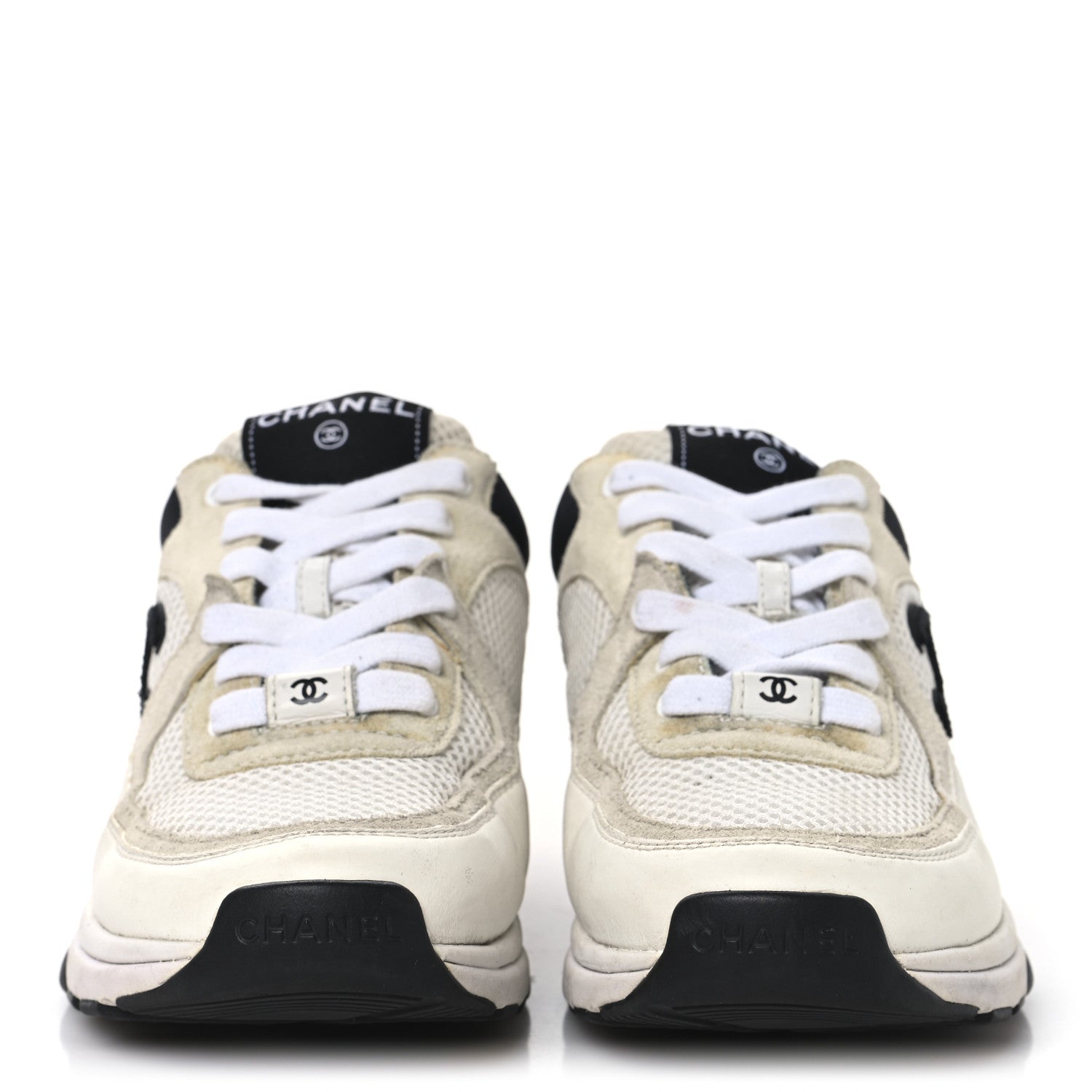 Mesh Suede Calfskin Grained Calfskin Womens CC Sneakers 37 White Black