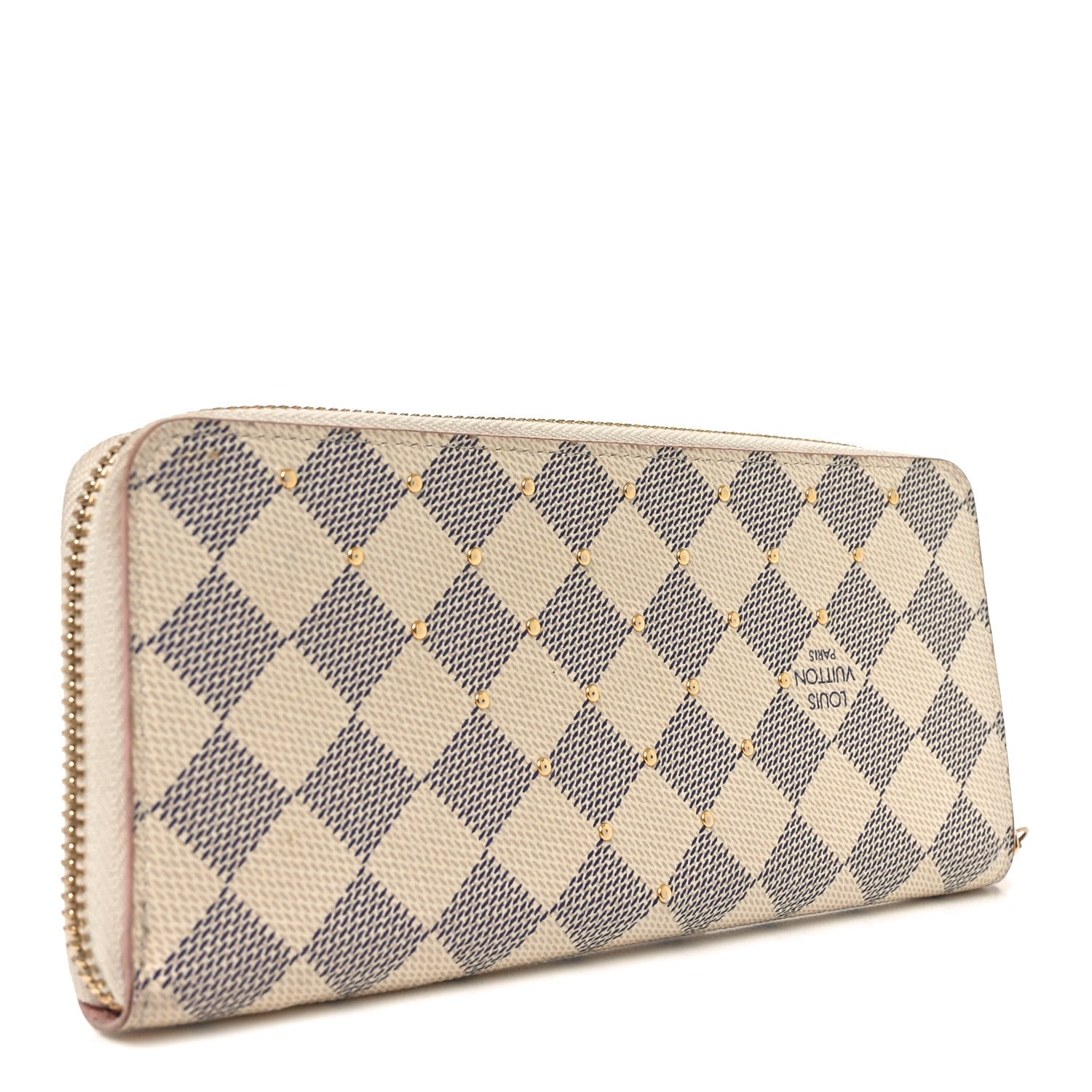Damier Azur Studded Clemence Wallet Rose Ballerine