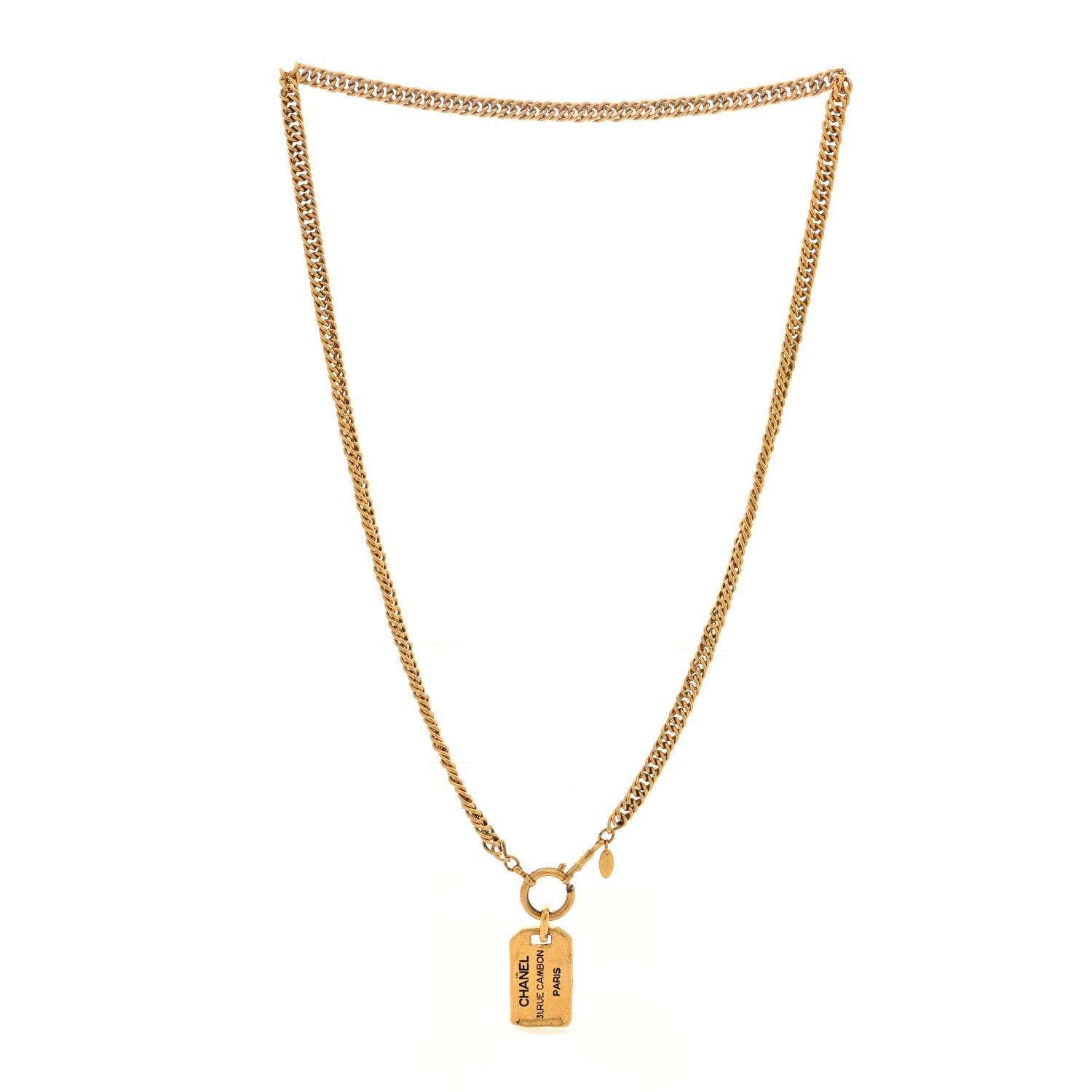Metal ID Dog Tag Rue Cambon Necklace Gold