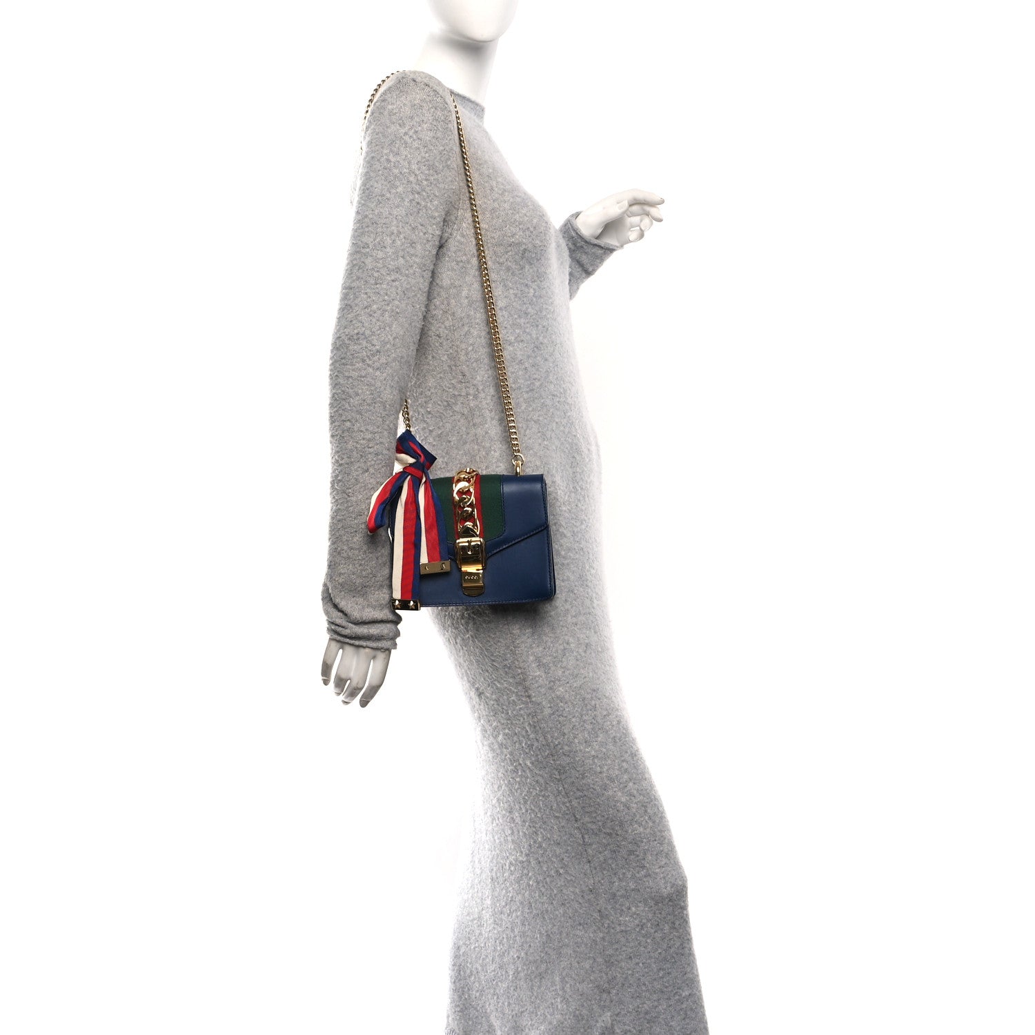 Calfskin Mini Sylvie Chain Shoulder Bag Blue Agata