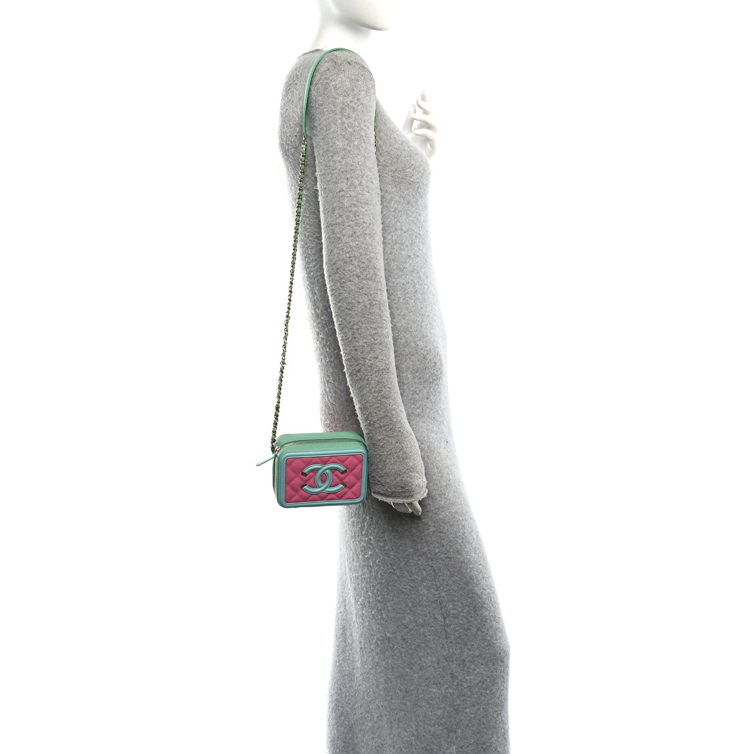 Caviar Quilted Filigree Vanity Clutch With Chain Pink Light Blue Green