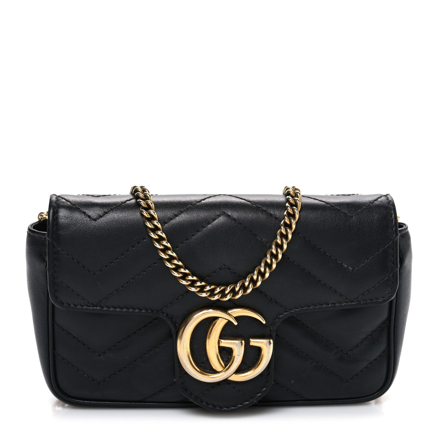 Calfskin Matelasse Super Mini GG Marmont Shoulder Bag Black