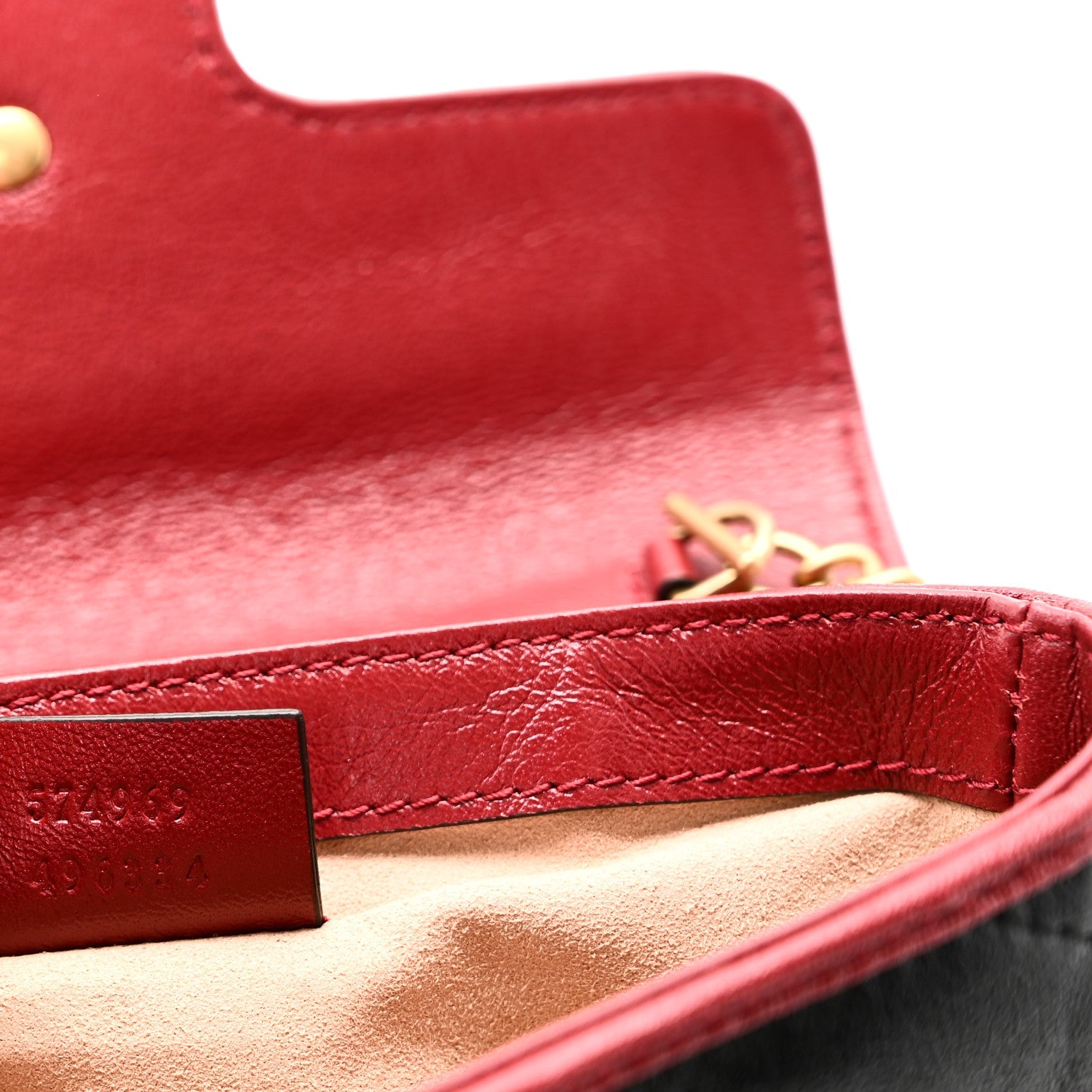 Vintage Effect Calfskin Matelasse Diagonal Super Mini Torchon GG Marmont Shoulder Bag Black Romantic Cherry