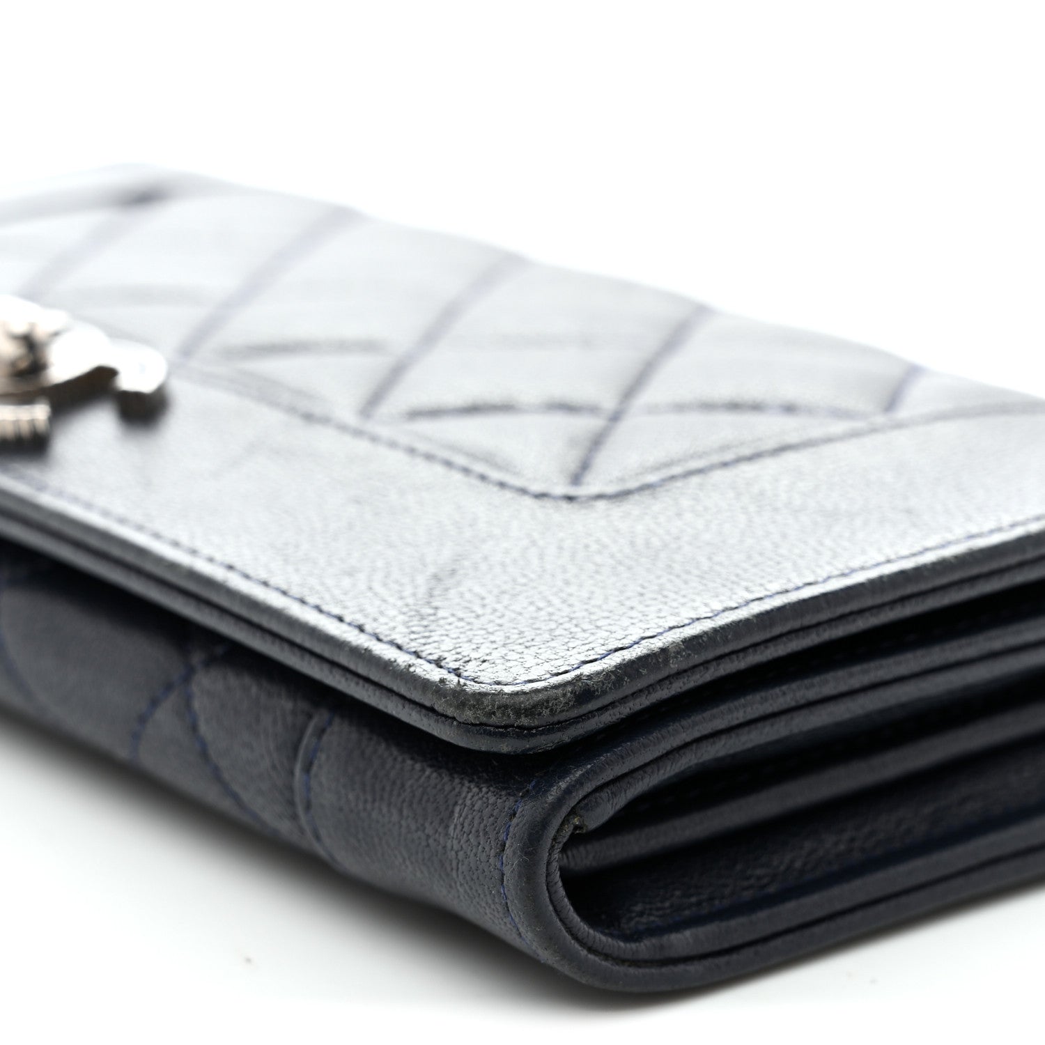 Sheepskin Quilted Mademoiselle Vintage Zip Around Wallet Navy