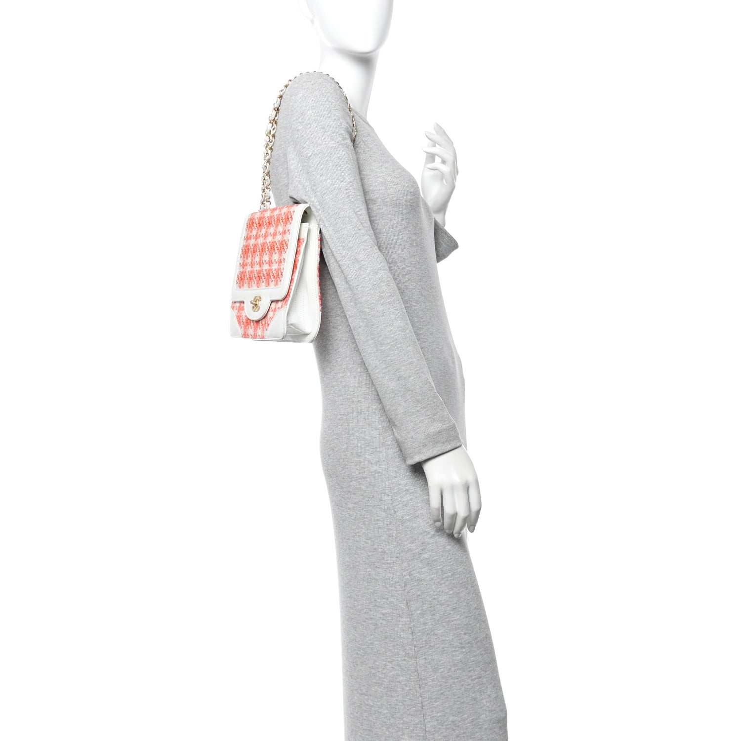 Tweed Calfskin Square Flap Bag Orange White