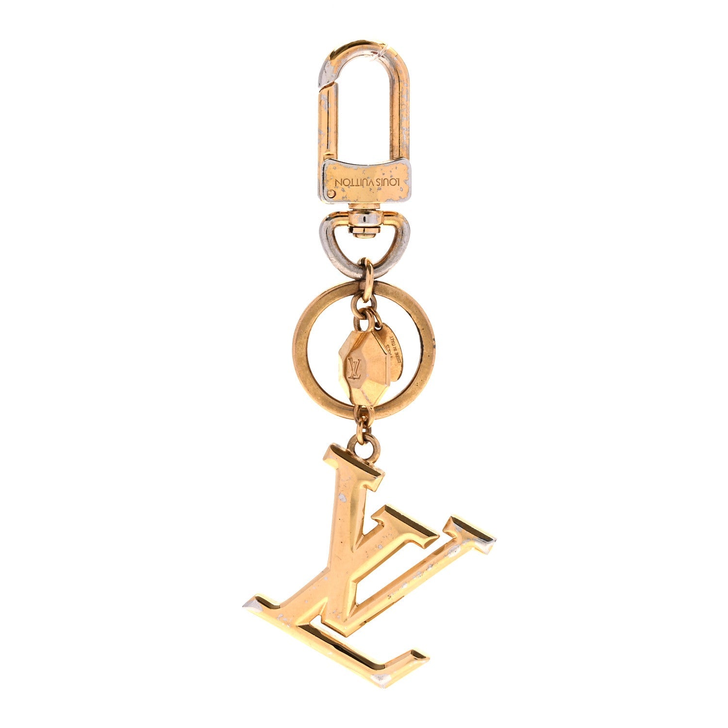 Metal LV Facettes Bag Charm Key Holder Gold