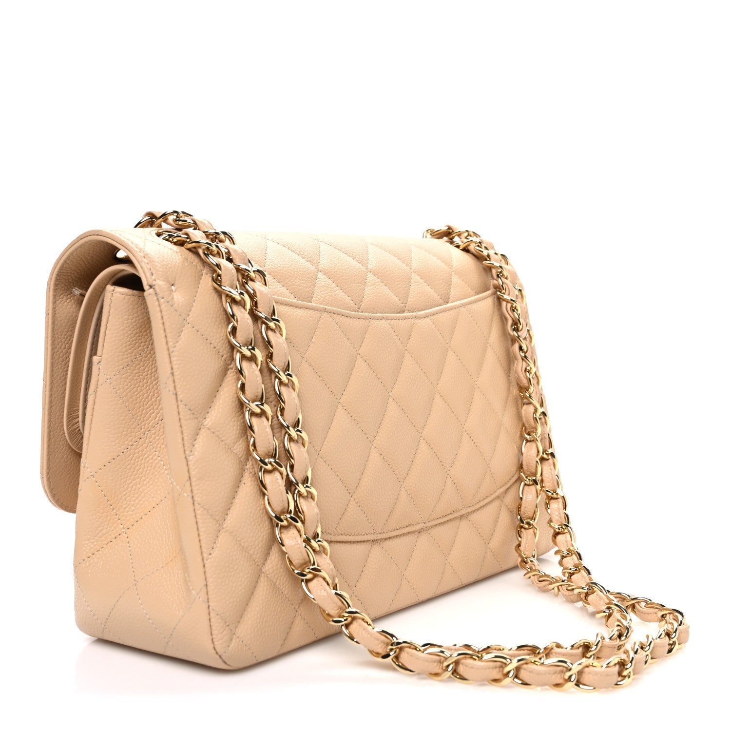 Caviar Quilted Jumbo Double Flap Beige