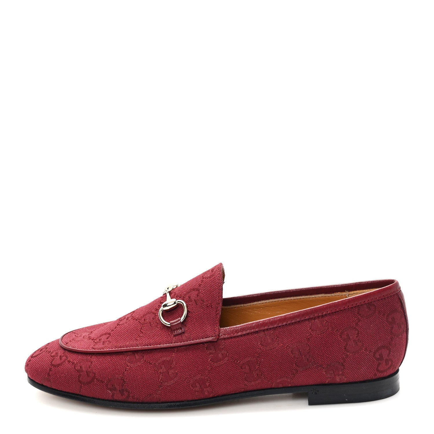 New Canvas GG Monogram Malaga Kid Horsebit Womens Jordaan Loafers 37 Rosso Ancora