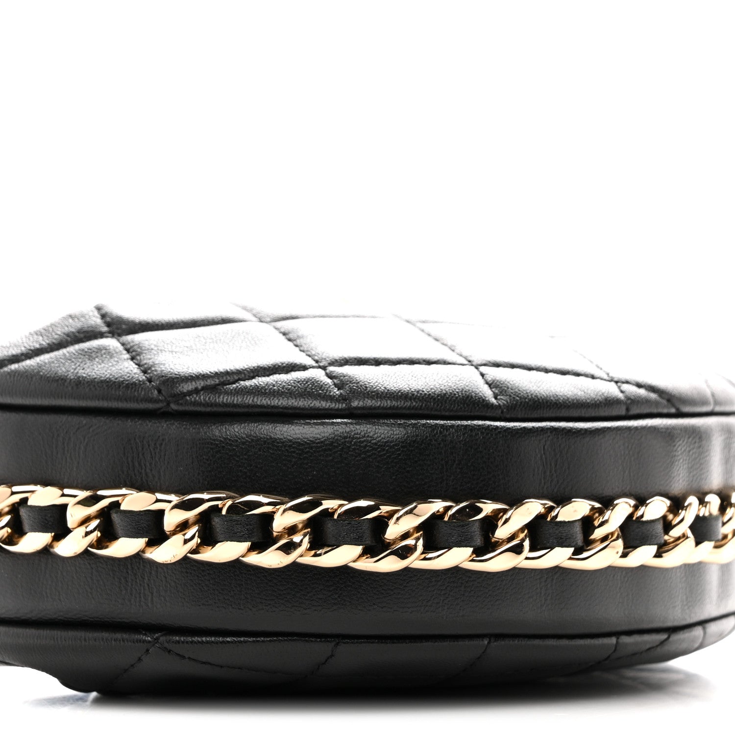 Lambskin Quilted Chain Around Pouch Hobo Black