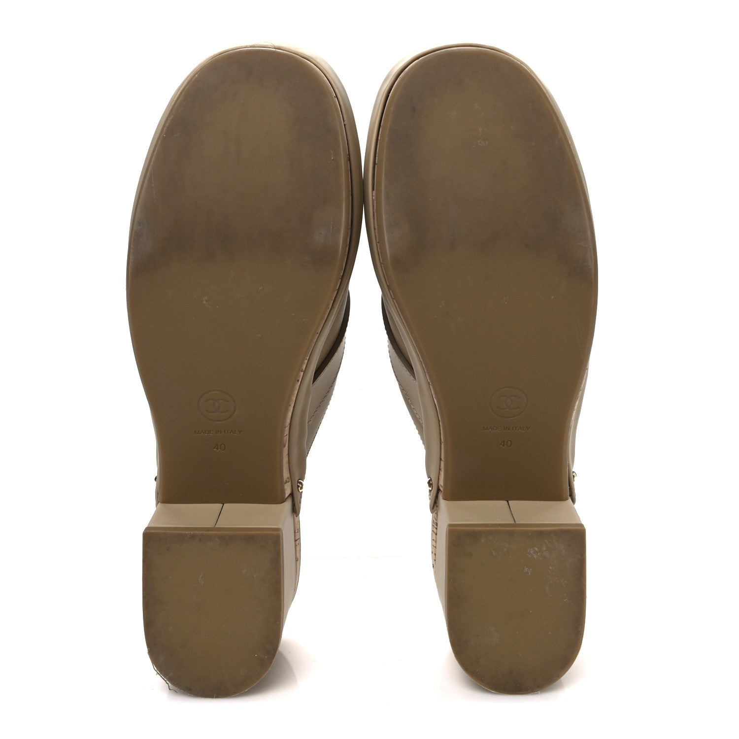 Calfskin CC Turn Lock Clogs 40 Beige