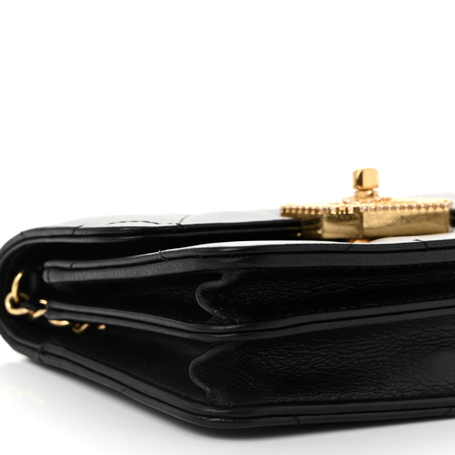 Calfskin Strass Quilted Clutch With Chain Flap Black