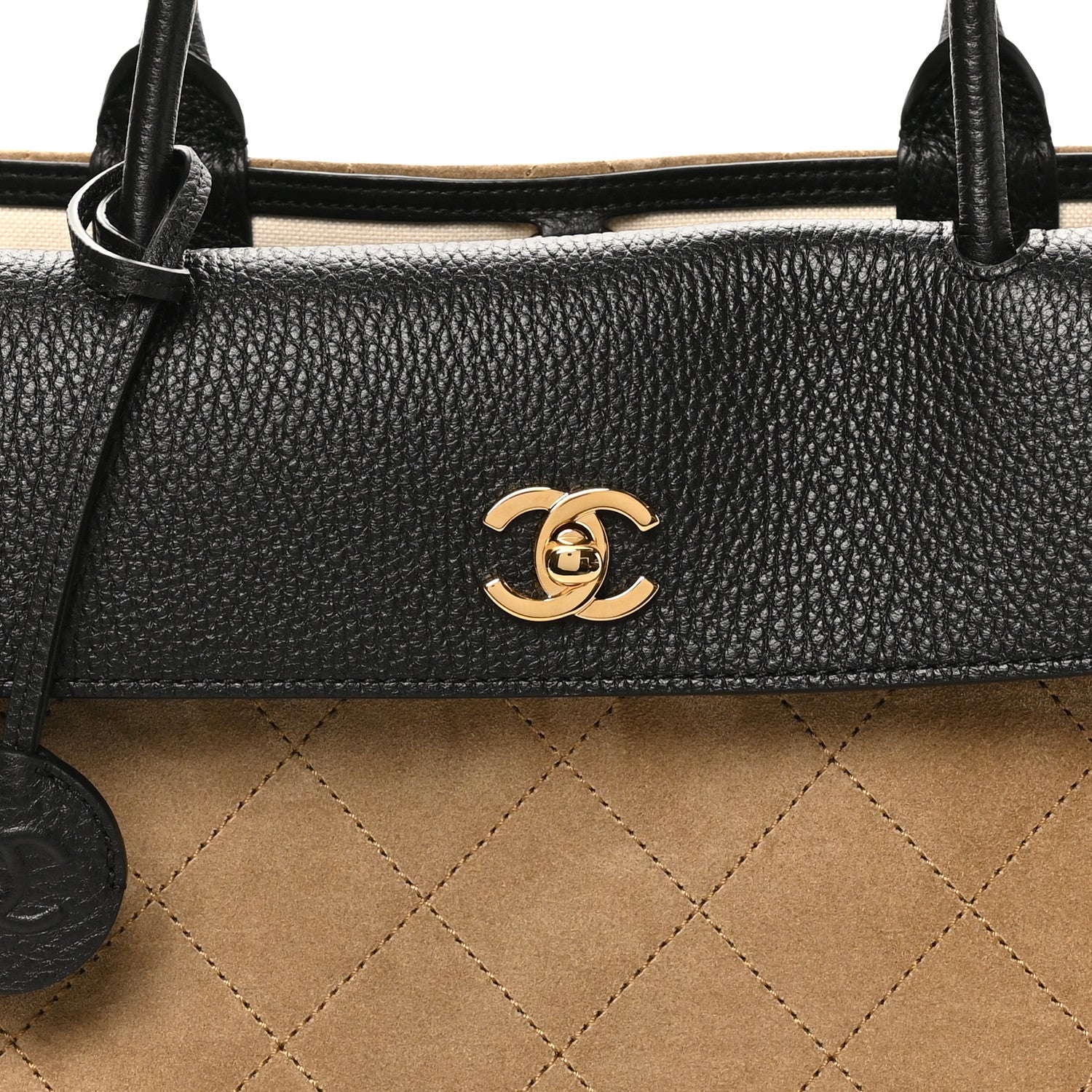 Grained Calfskin Suede Urban Essentials Shopping Bag Beige Black