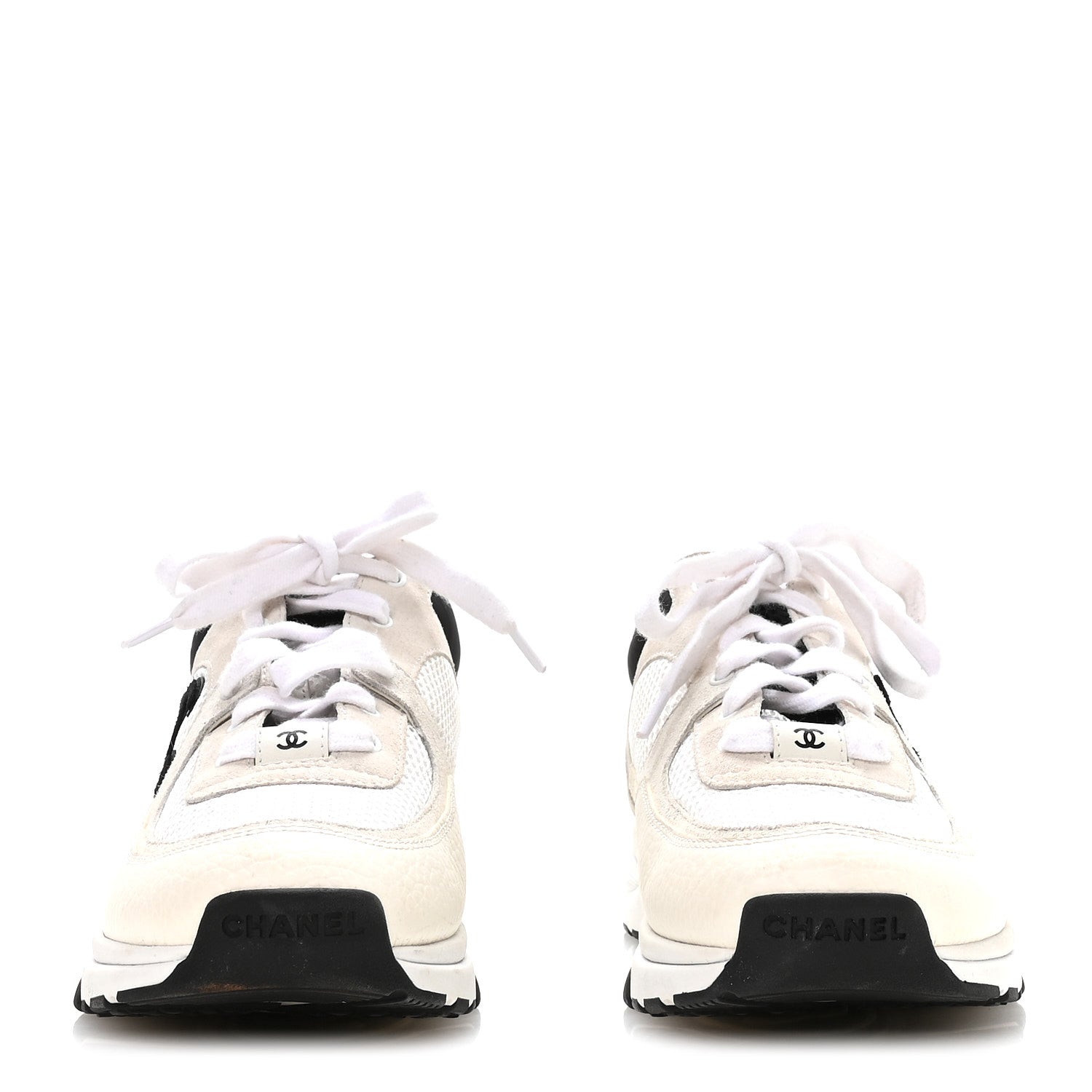 Mesh Suede Calfskin Grained Calfskin Womens CC Sneakers 38.5 White Black