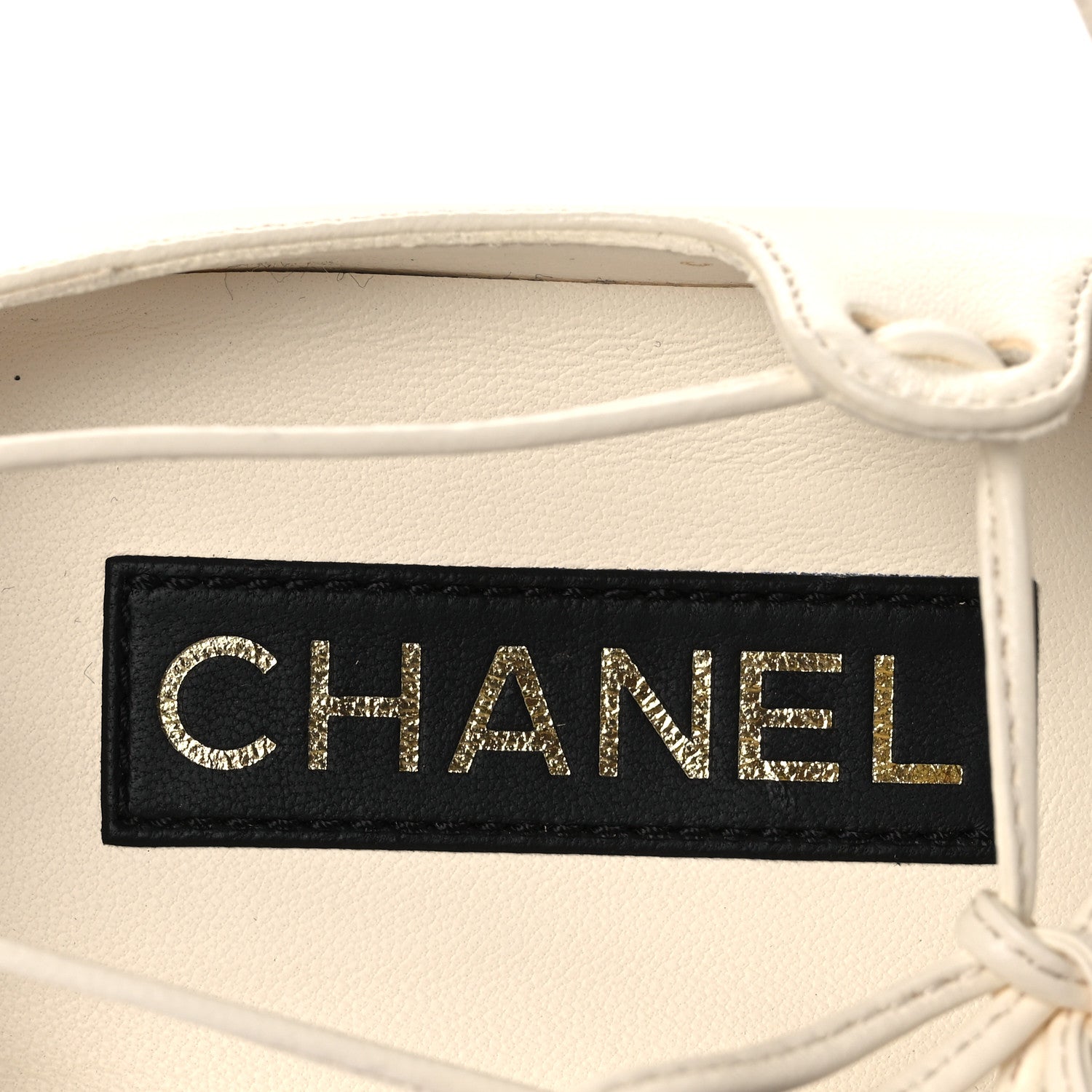Lambskin Grosgrain Mary Jane Flats 38.5 Ivory Black