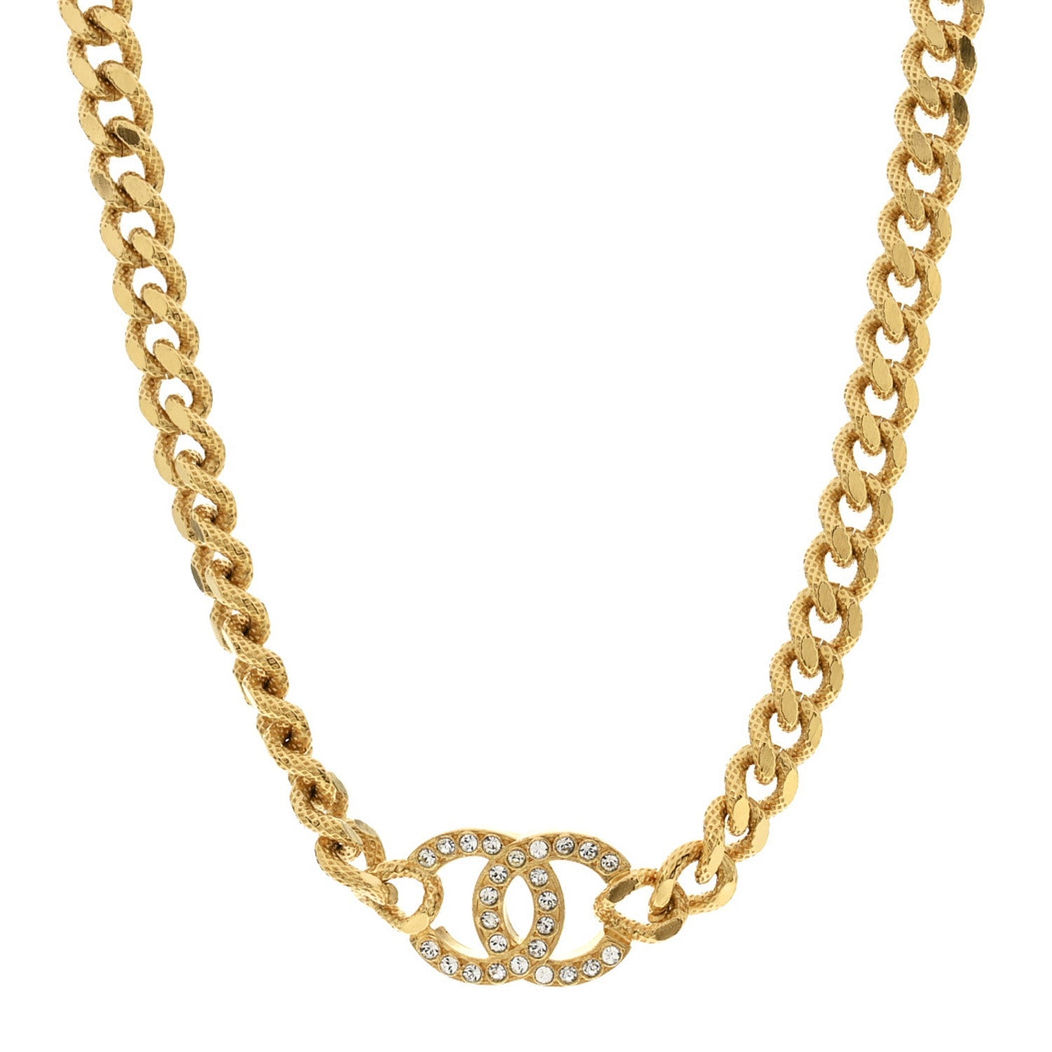 Crystal Chain Link CC Choker Necklace Gold
