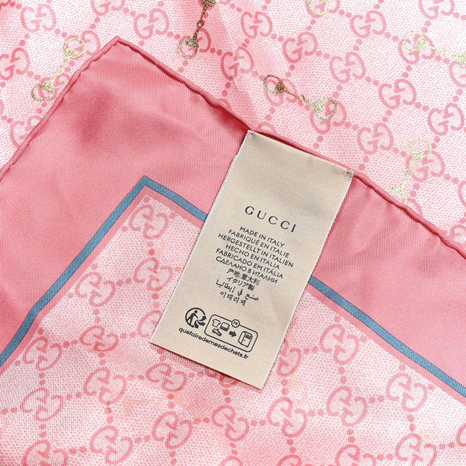 Silk Twill GG Monogram GG Gold Horsebit Square Scarf Pink Sky Blue