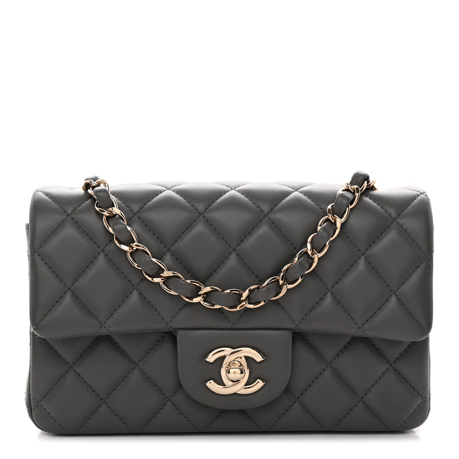 Lambskin Quilted Mini Rectangular Flap Dark Grey