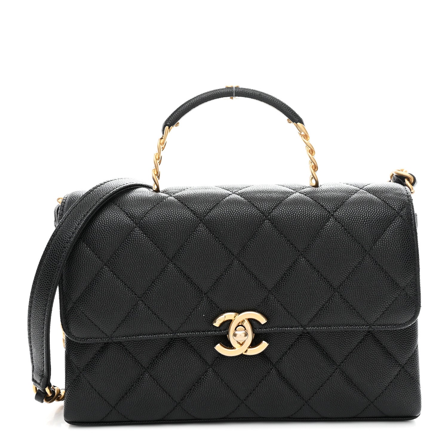 Caviar Quilted Medium Carry Me Top Handle Flap Black