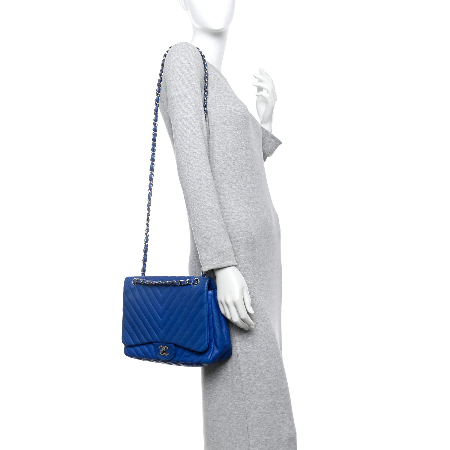 Lambskin Chevron Quilted Maxi Single Flap Blue