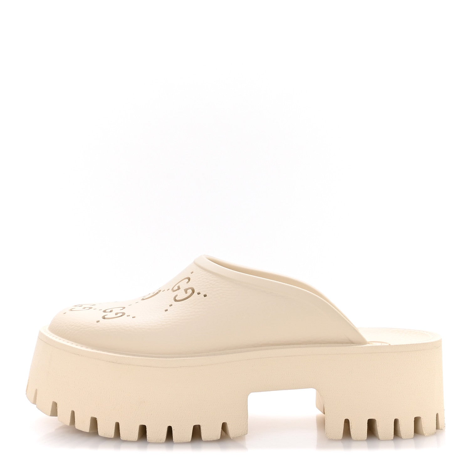 Rubber GG Monogram Perforated Elea Platform 55mm Lug Sole Sandals 38 Mystic White