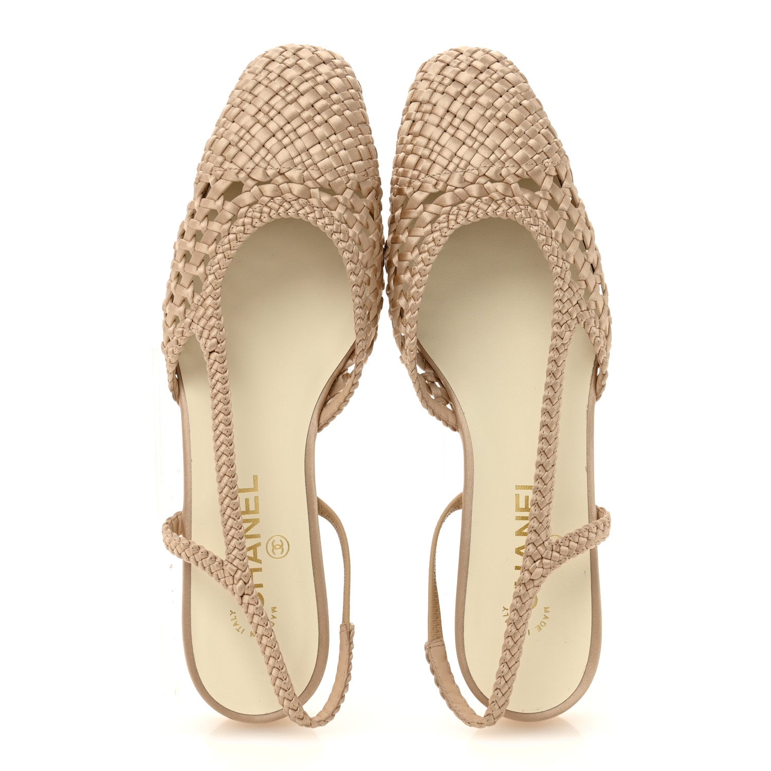 Satin Braided Slingback Flats 40.5 Beige