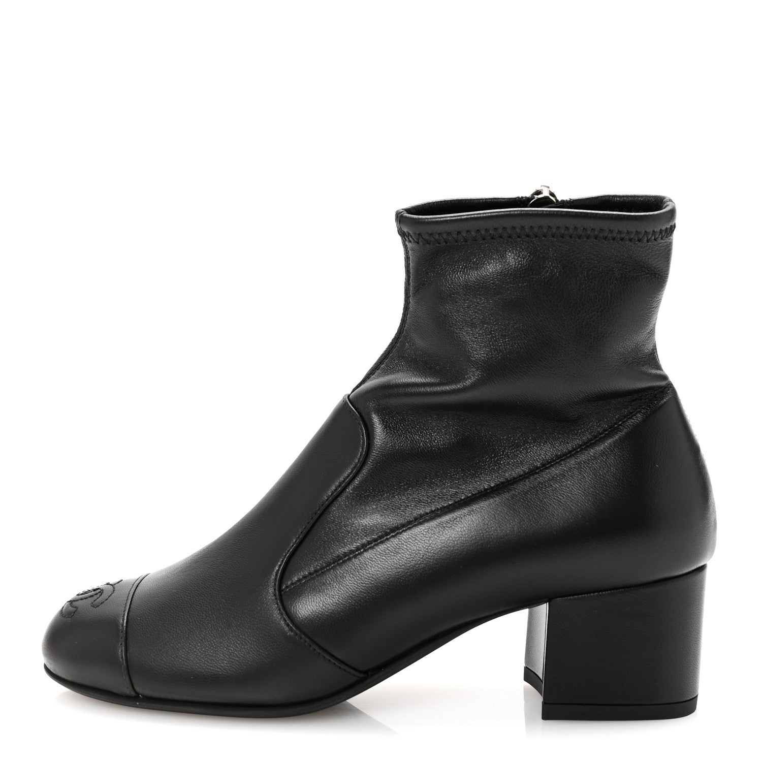 Stretch Lambskin Cap Toe CC Uniform Short Boots  35 Black