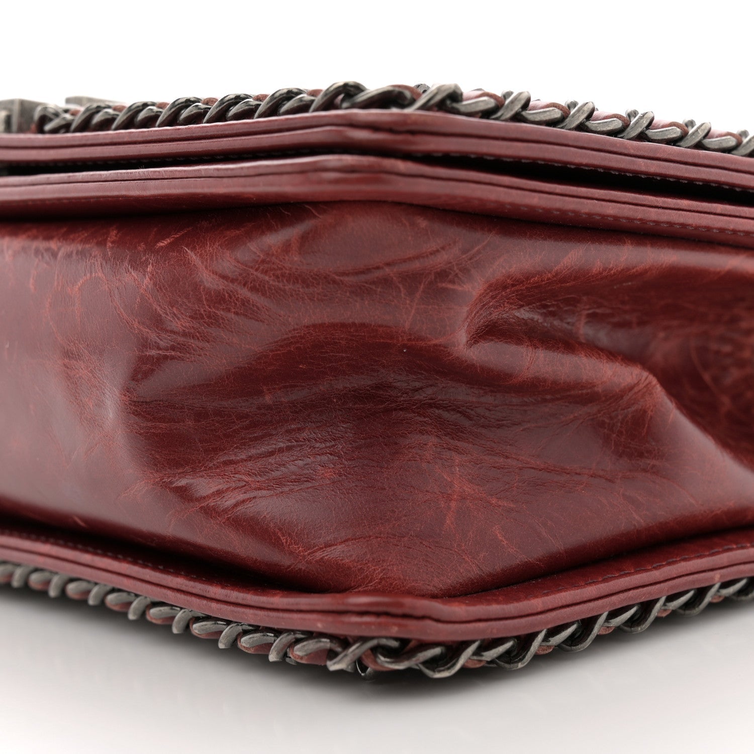 Glazed Calfskin Quilted Medium Boy Chained Flap Bordeaux