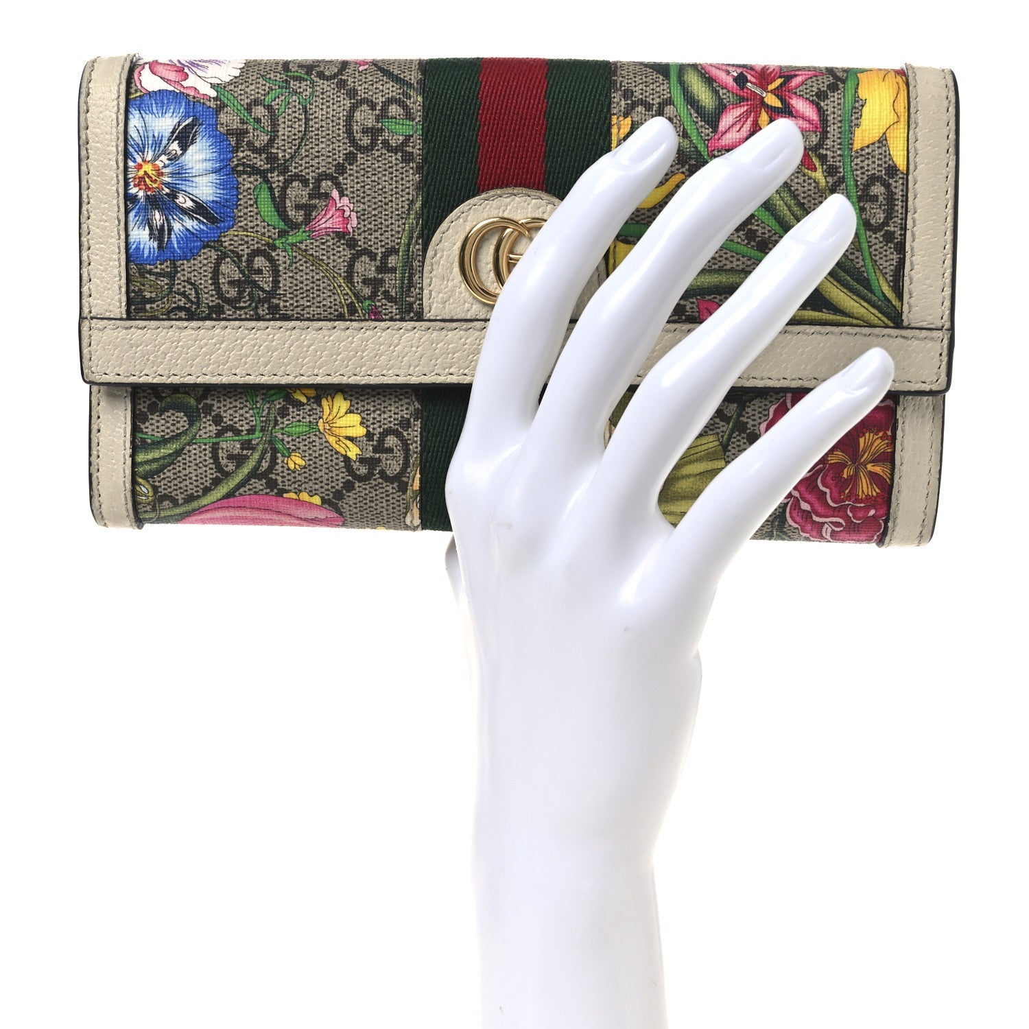 GG Supreme Monogram Flora Web Ophidia Continental Wallet White