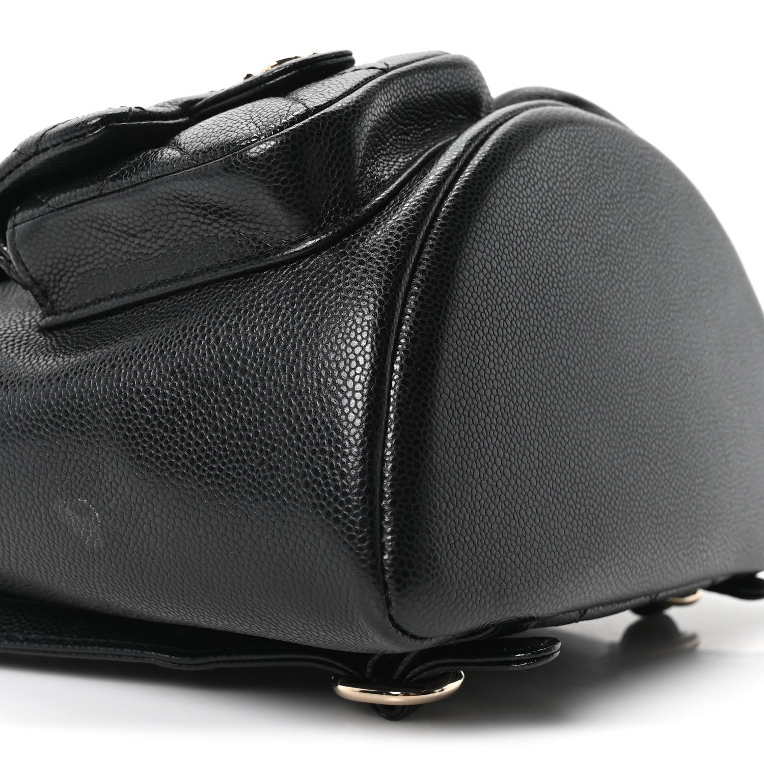Shiny Caviar Quilted Medium Duma Pockets Drawstring Backpack Black