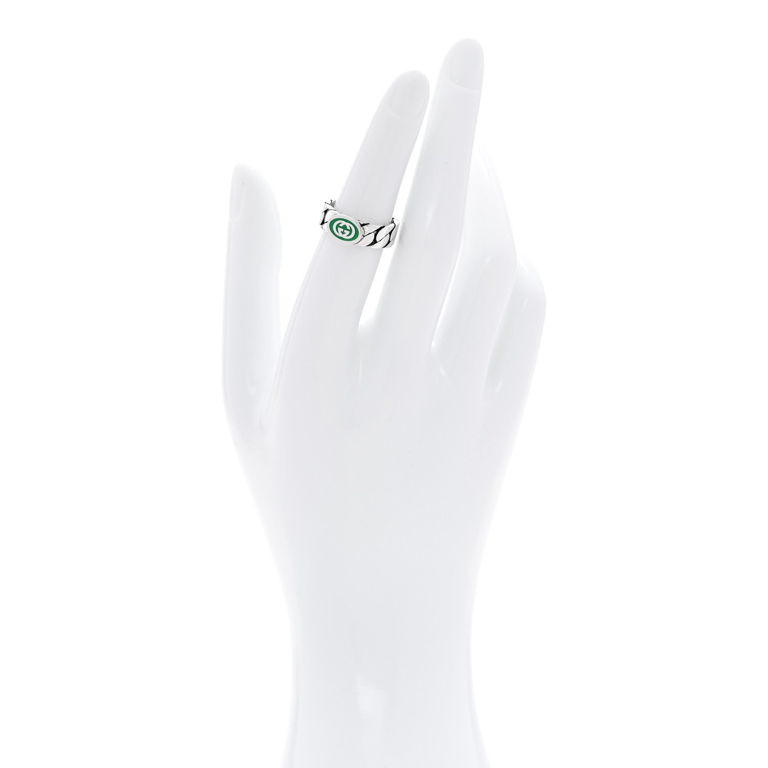 Sterling Silver Enamel Interlocking G Chain Ring 51 5.75 Green