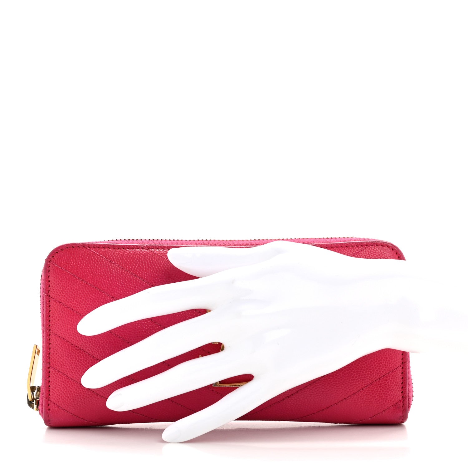 Grain De Poudre Matelasse Chevron Monogram Zip Around Wallet Fuchsia